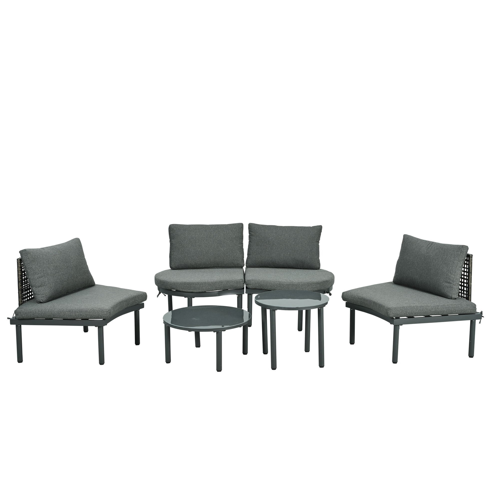 6 Piece Patio Set, Half Moon Outdoor Sectional Sofa With 2 High Low Coffee Tables, 4 Pillows & Cushions - Best Buy Furniture