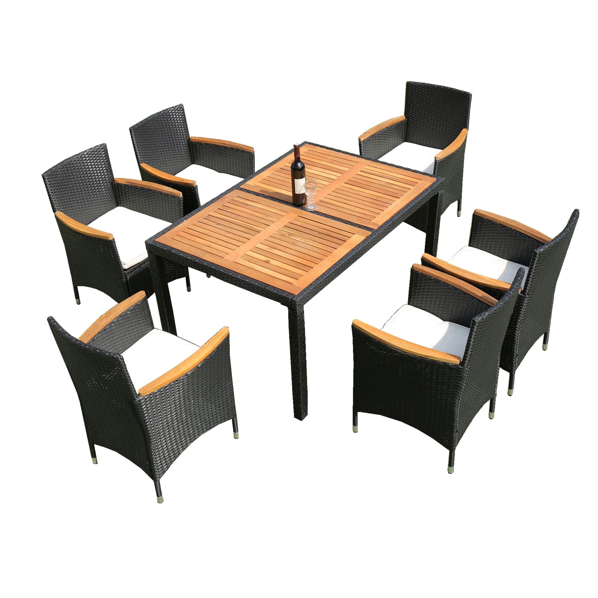 Outdoor Patio Wicker Dining Set With Acacia Wood Top - Best Buy Furniture