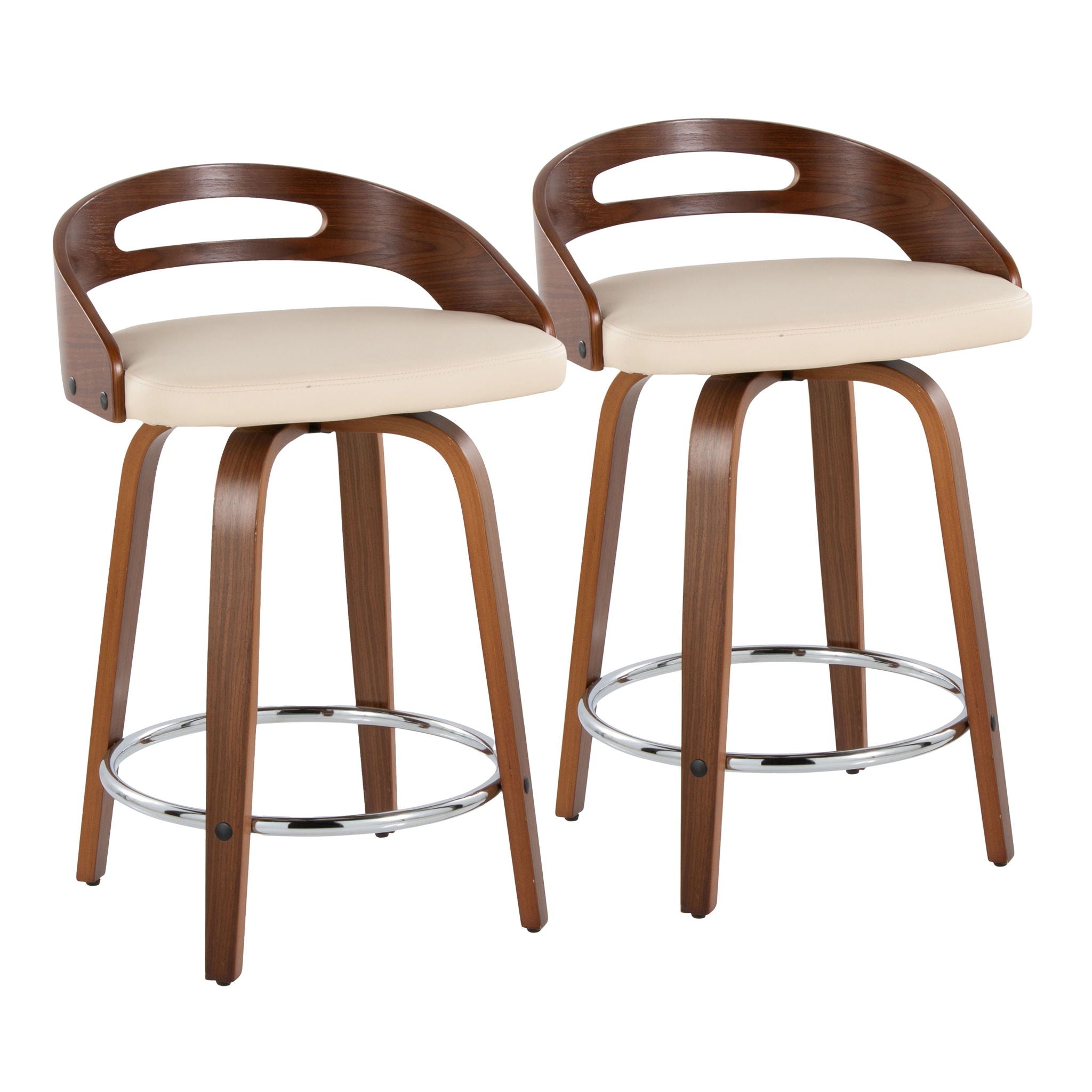 Cassis - Mid-Century Modern Fixed Height Counter Stool With Swivel (Set of 2) - Beige / Walnut - Best Buy Furniture