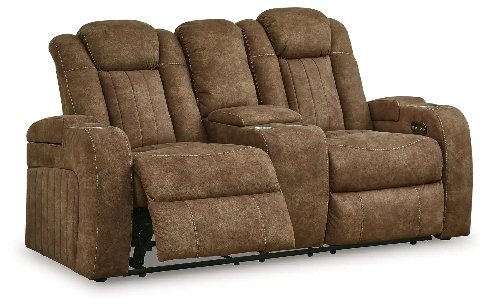 Wolfridge - Power Reclining Loveseat With Console /Adj Hdrst - Brindle - Best Buy Furniture