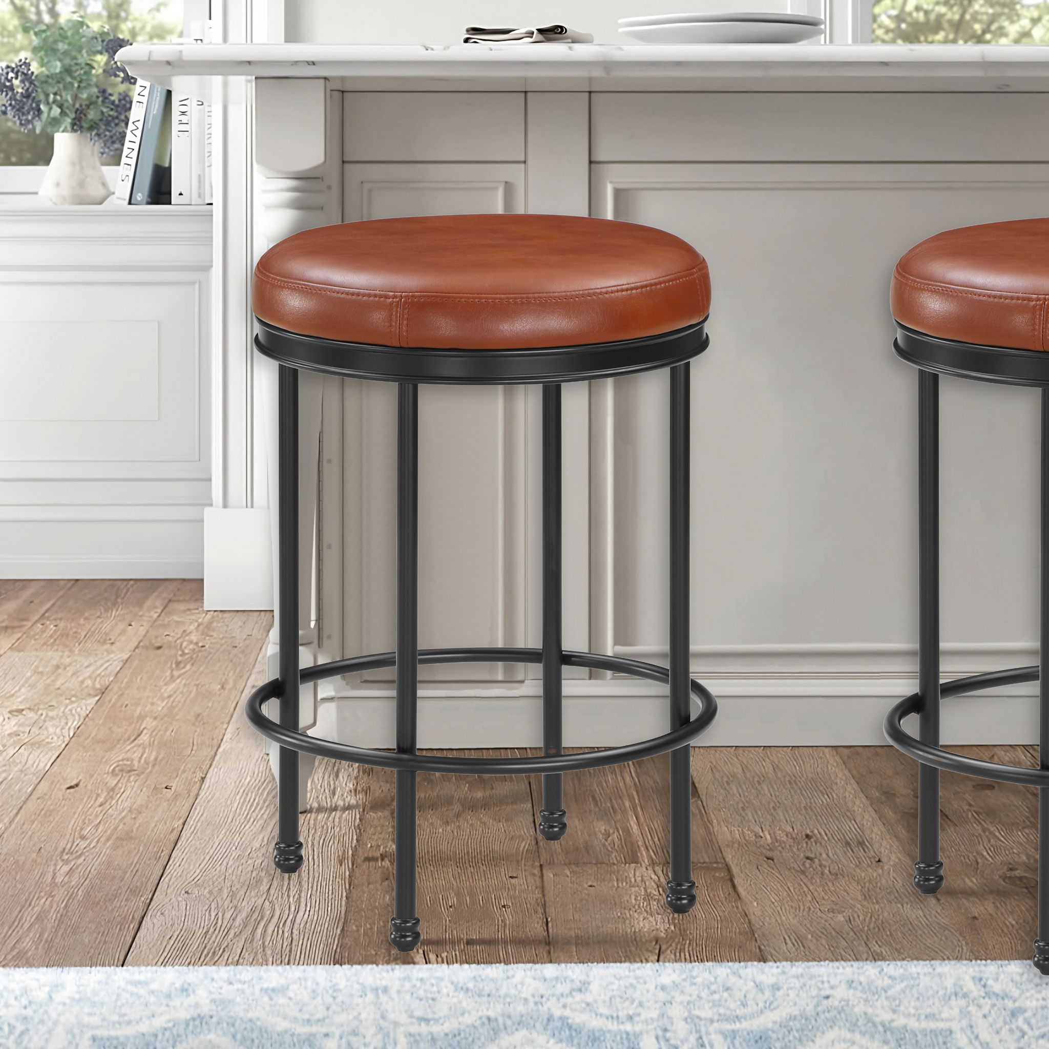 Michael - Backless Counter Height Stool With Padded Seat And Powder Coated Frame - Caramel - Best Buy Furniture