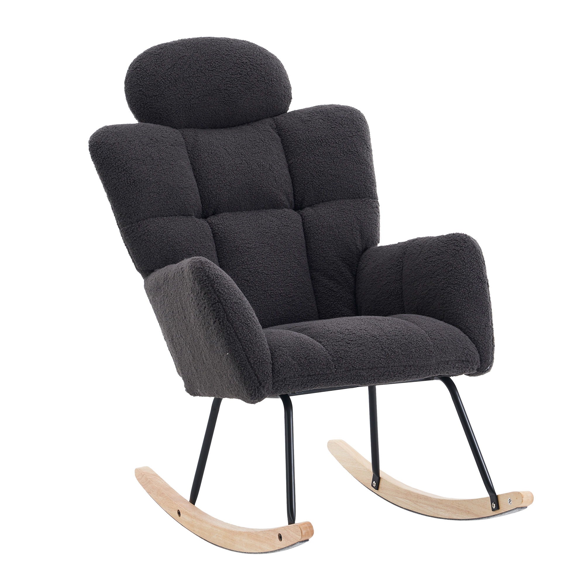Contemporary Teddy Fabric Upholstered Nursery Rocking Glider Chair With High Backrest And Pillow - Best Buy Furniture