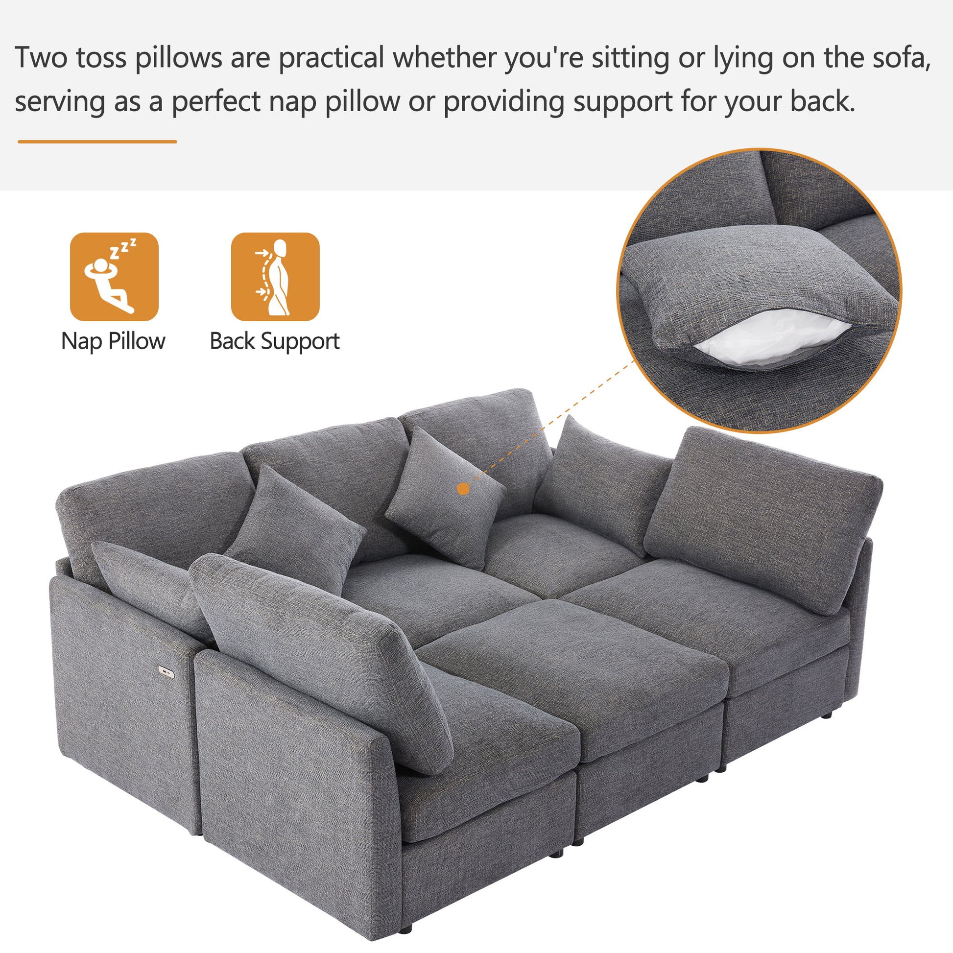Sectional Sofa Modular Sofa U - Shaped Sofa Couch Sofa Bed L - Shaped Sofa With A Movable Ottoman And Two USB Ports For Living Room - Best Buy Furniture