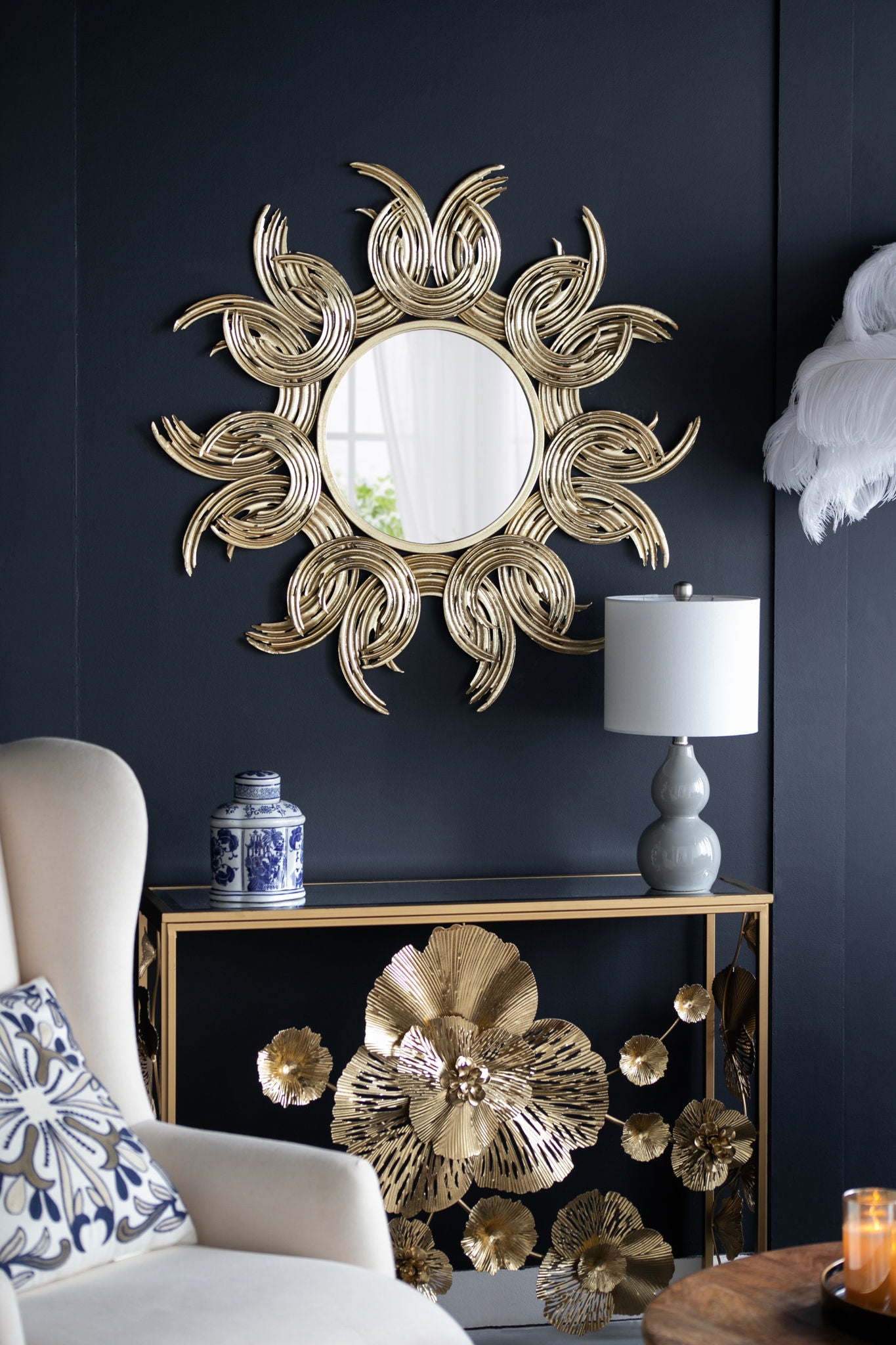 Sunburst Metal Decorative Mirror With, Boho Wall Decor Sun Mirror For Living Room Bathroom Enterway - Gold - Best Buy Furniture