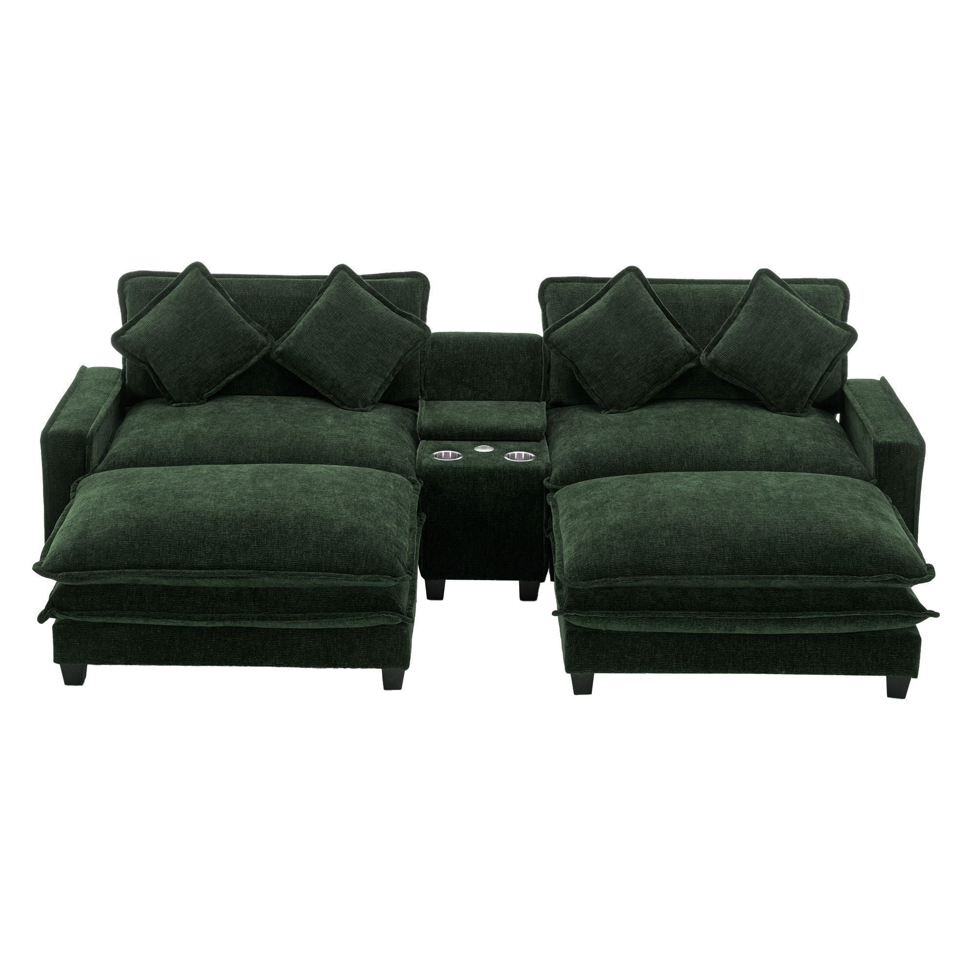Sectional Sofa Chenille Upholstered Sofa With Two Removable Ottoman, Two USB Ports, Two Cup Holders And Large Storage Box For Living Room - Best Buy Furniture