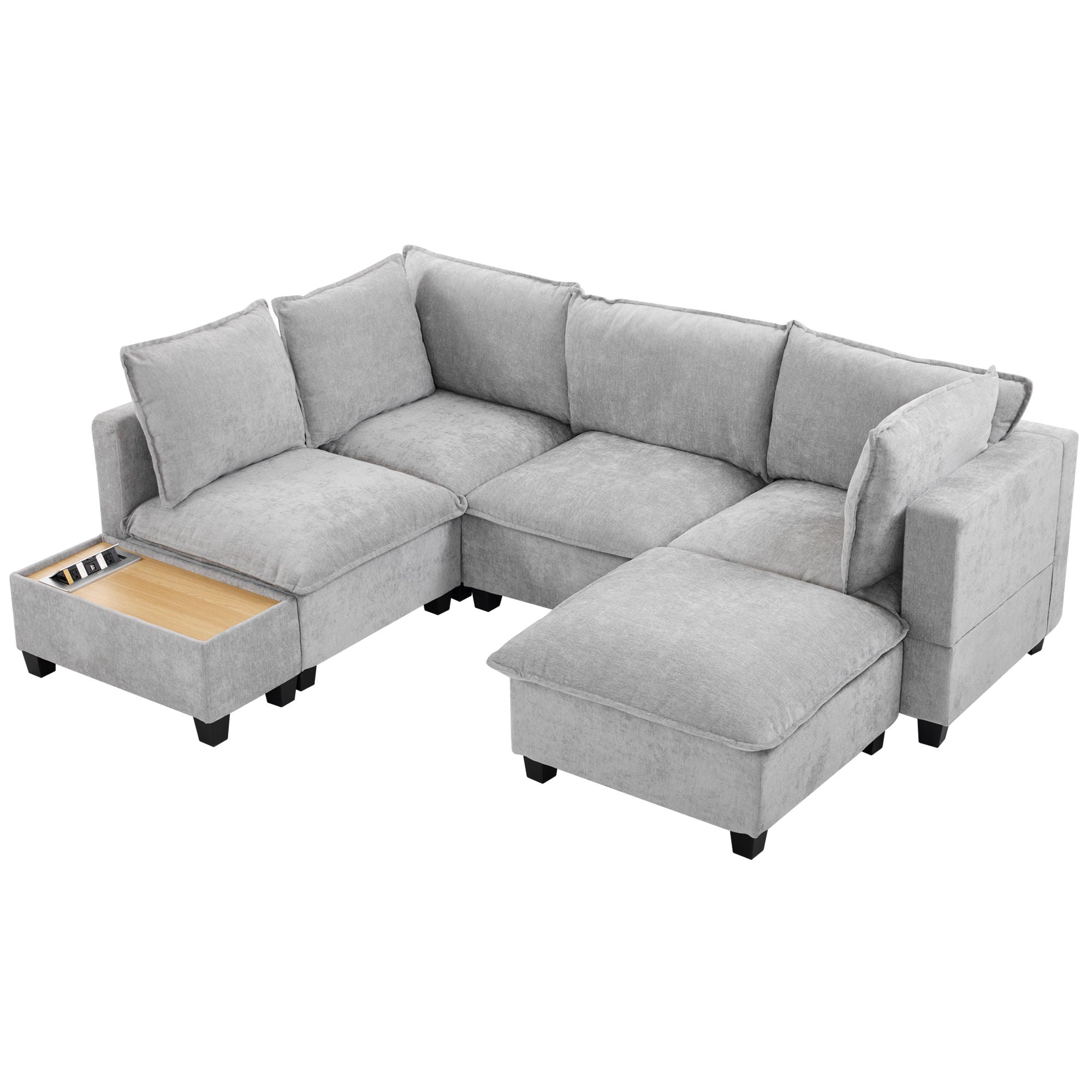 U-Shaped Sectional Modular Sofa With A Movable Ottoman, A Coffee Table With Hidden Charging Devices For Living Room - Best Buy Furniture