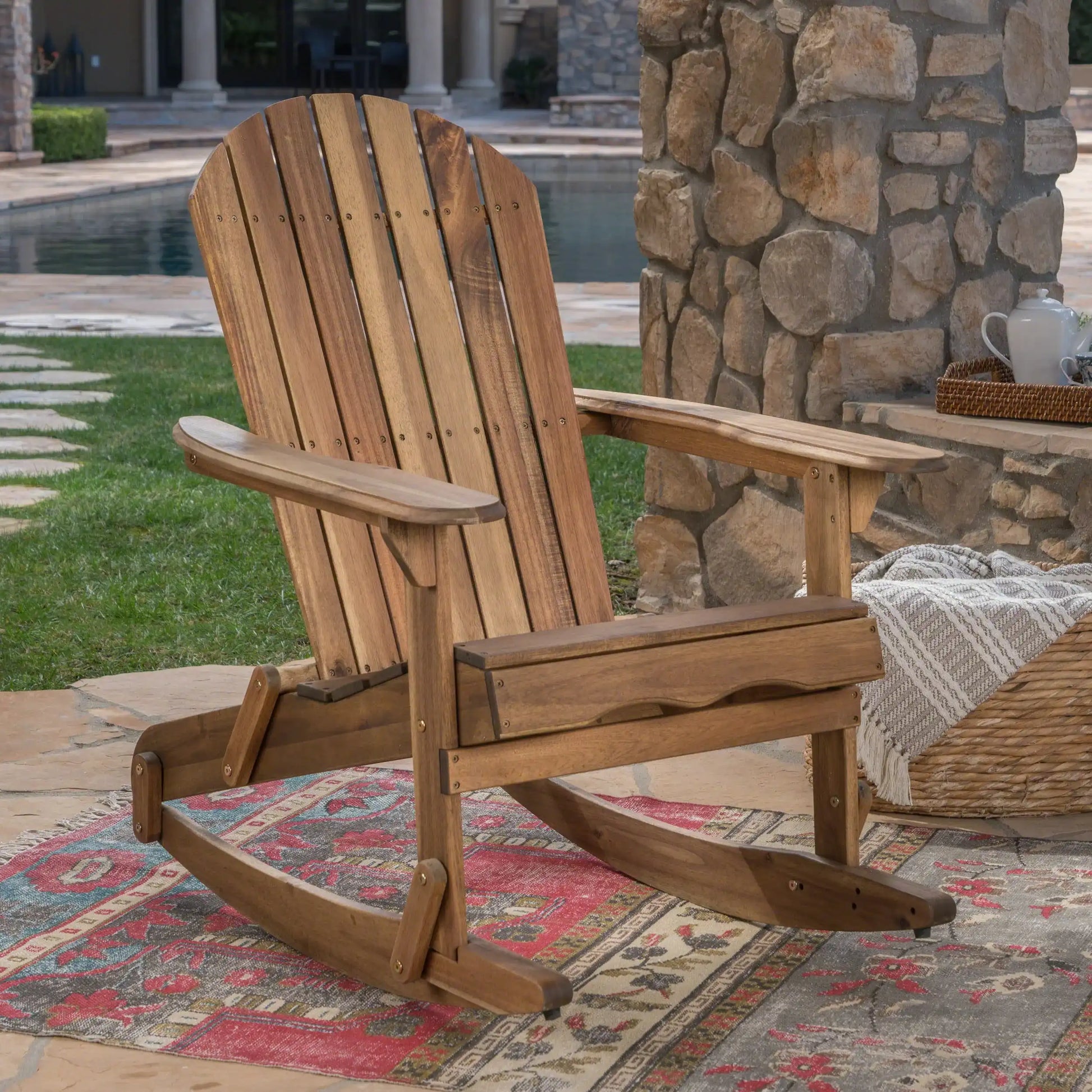 Outdoor Adirondack Rocking Chair with Hand Crafted Details, Natural - Best Buy Furniture