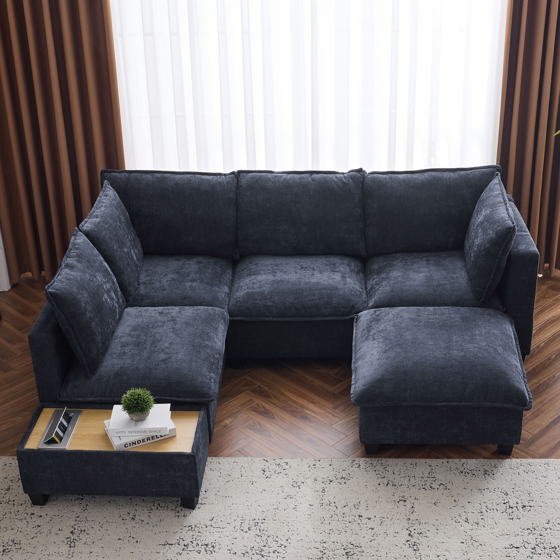 U-Shaped Sectional Modular Sofa With A Movable Ottoman, A Coffee Table With Hidden Charging Devices For Living Room - Best Buy Furniture