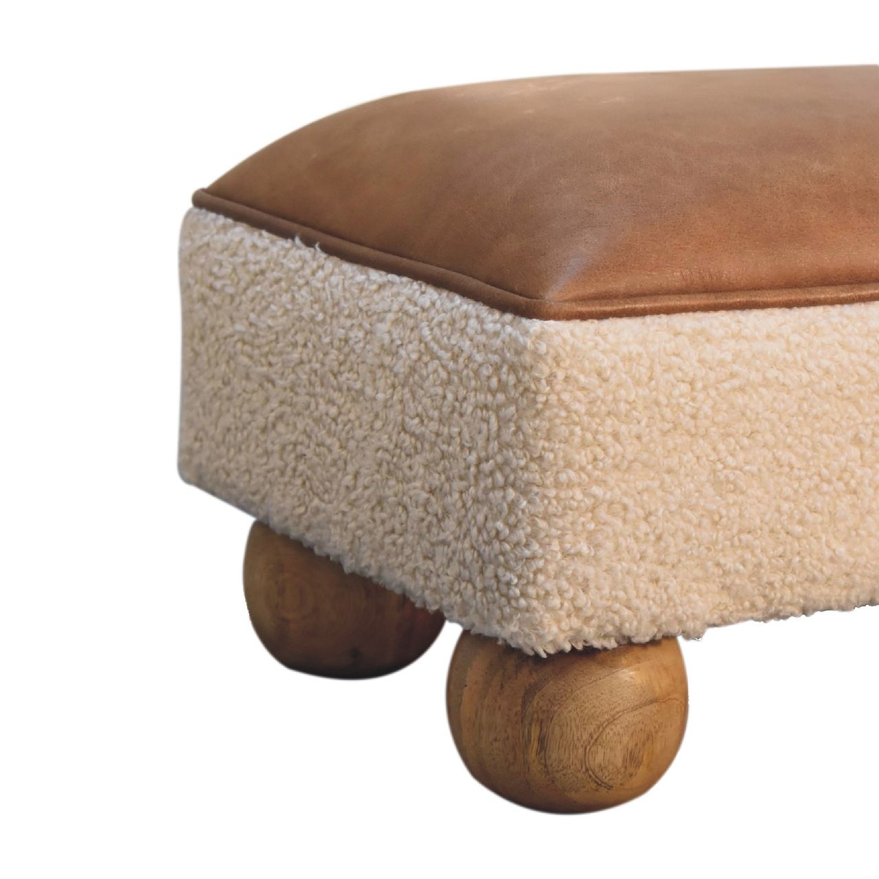 Vintage Leather Boucle Ball Footstool - Brown - Best Buy Furniture