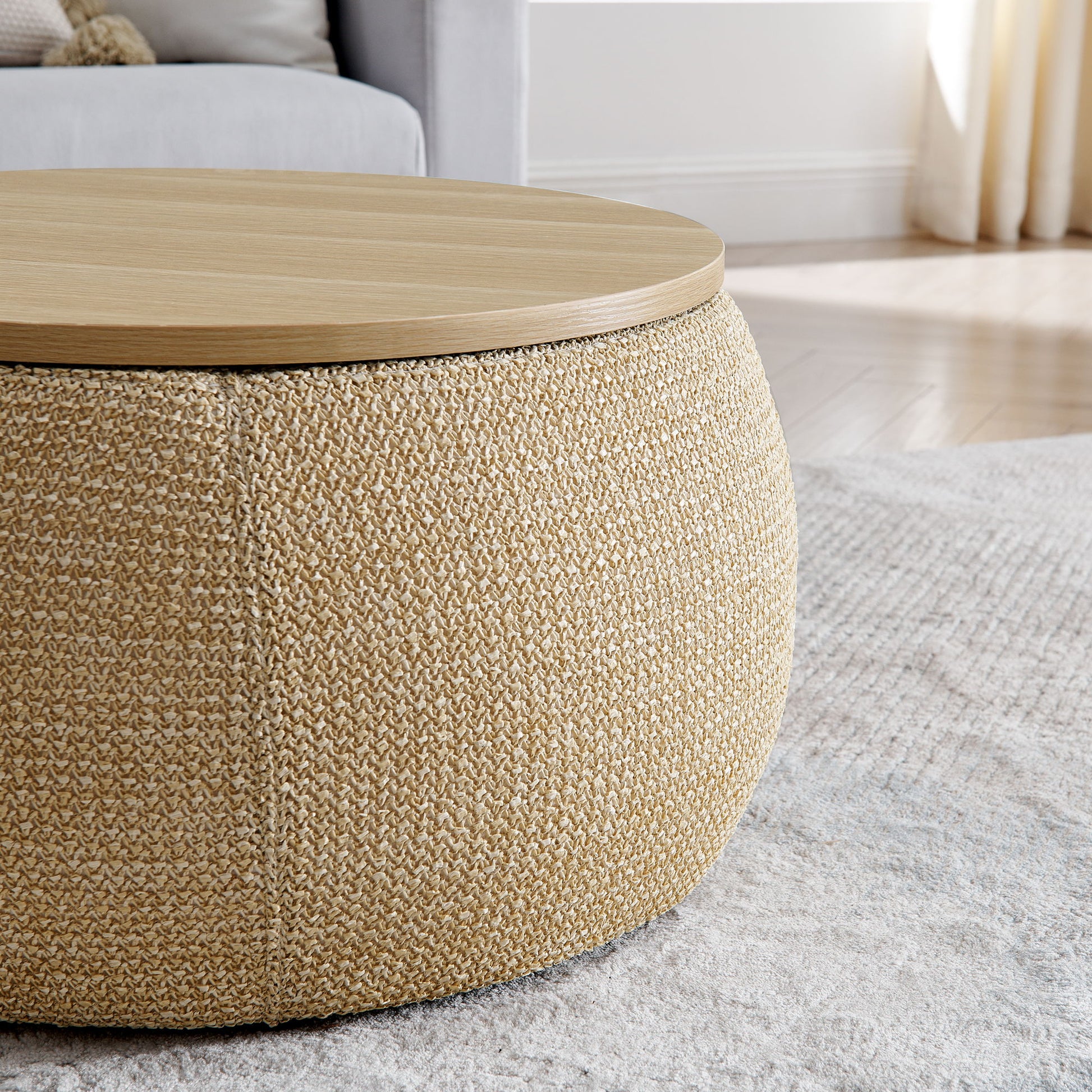 Round Storage Ottoman, 2 In 1 Function, End Table And Ottoman - Best Buy Furniture