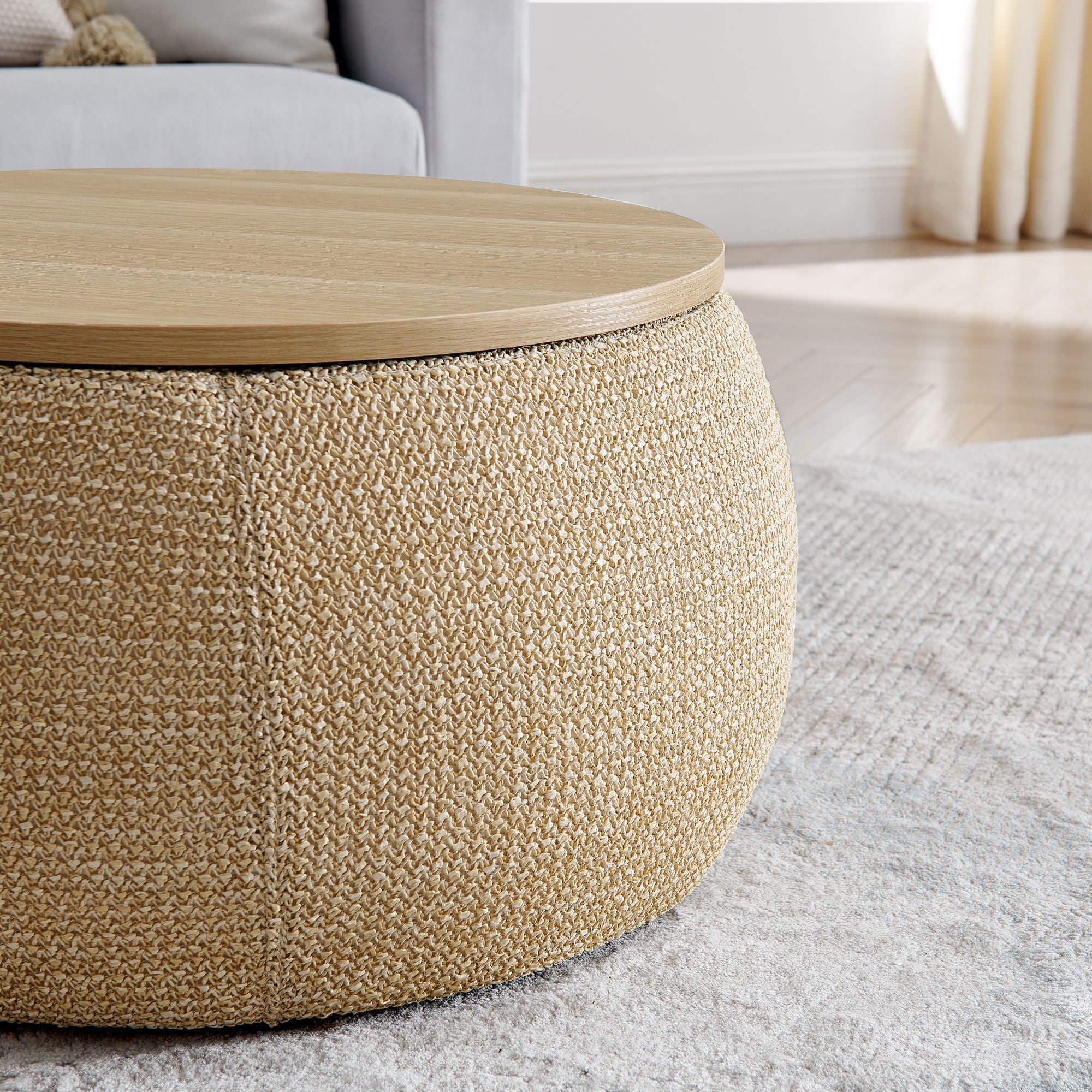 Round Storage Ottoman, 2 In 1 Function, End Table And Ottoman - Best Buy Furniture