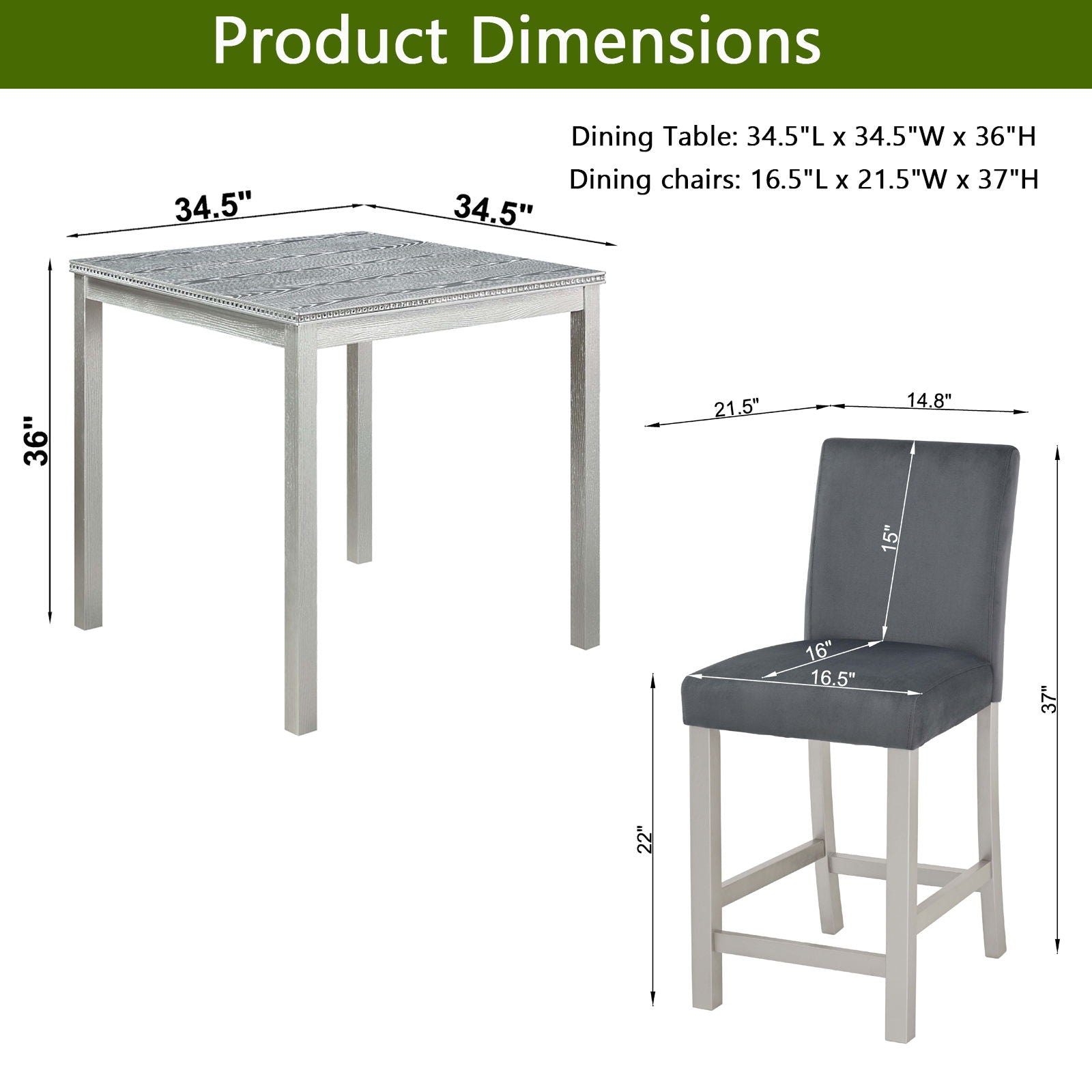 5 Pieces Counter Height Table Set, Kitchen Table With Square Table And 4 Upholstered Chairs - Best Buy Furniture