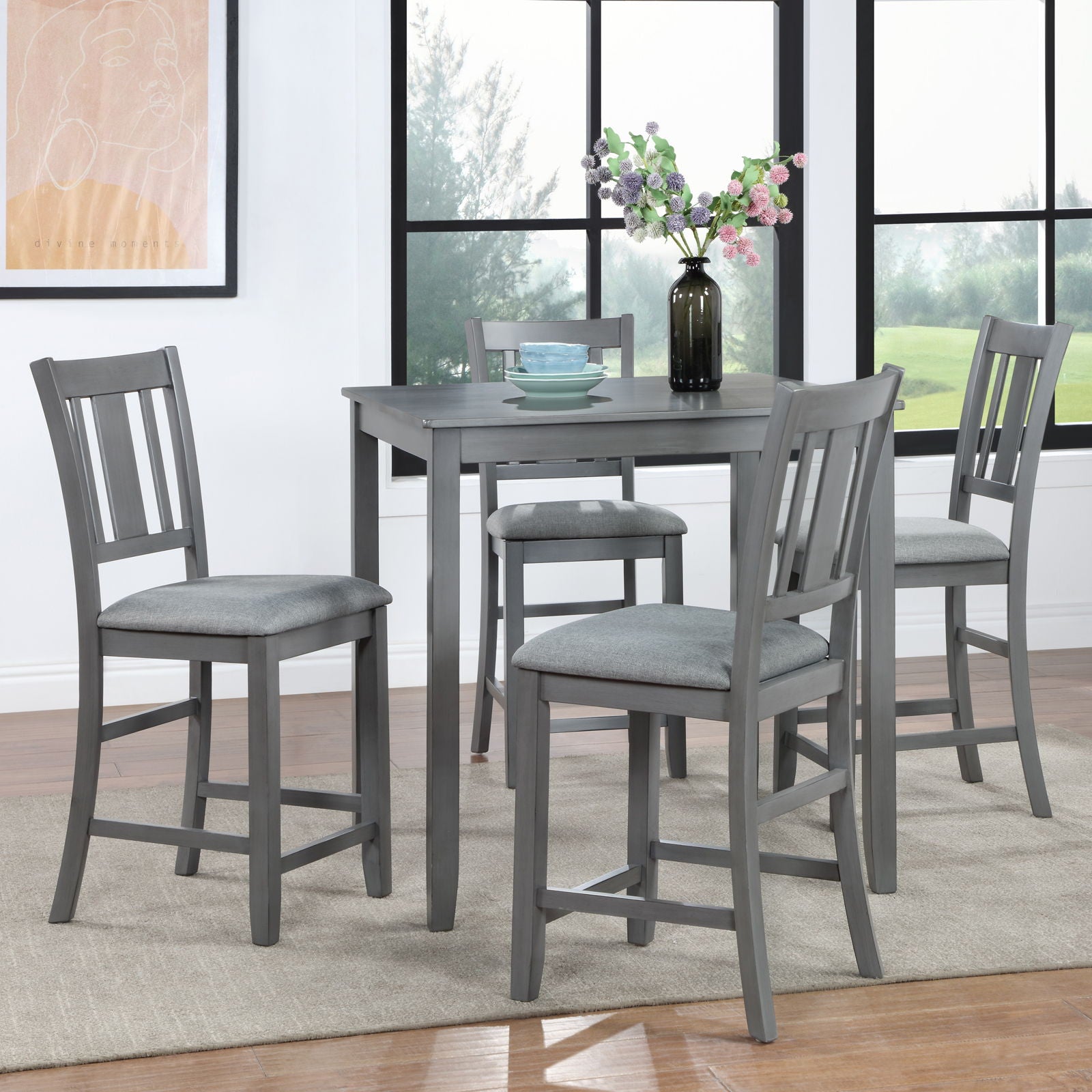 5 Pieces Dining Table Set, Counter Height Kitchen Table Set With Square Table And 4 Upholstered Chairs - Best Buy Furniture