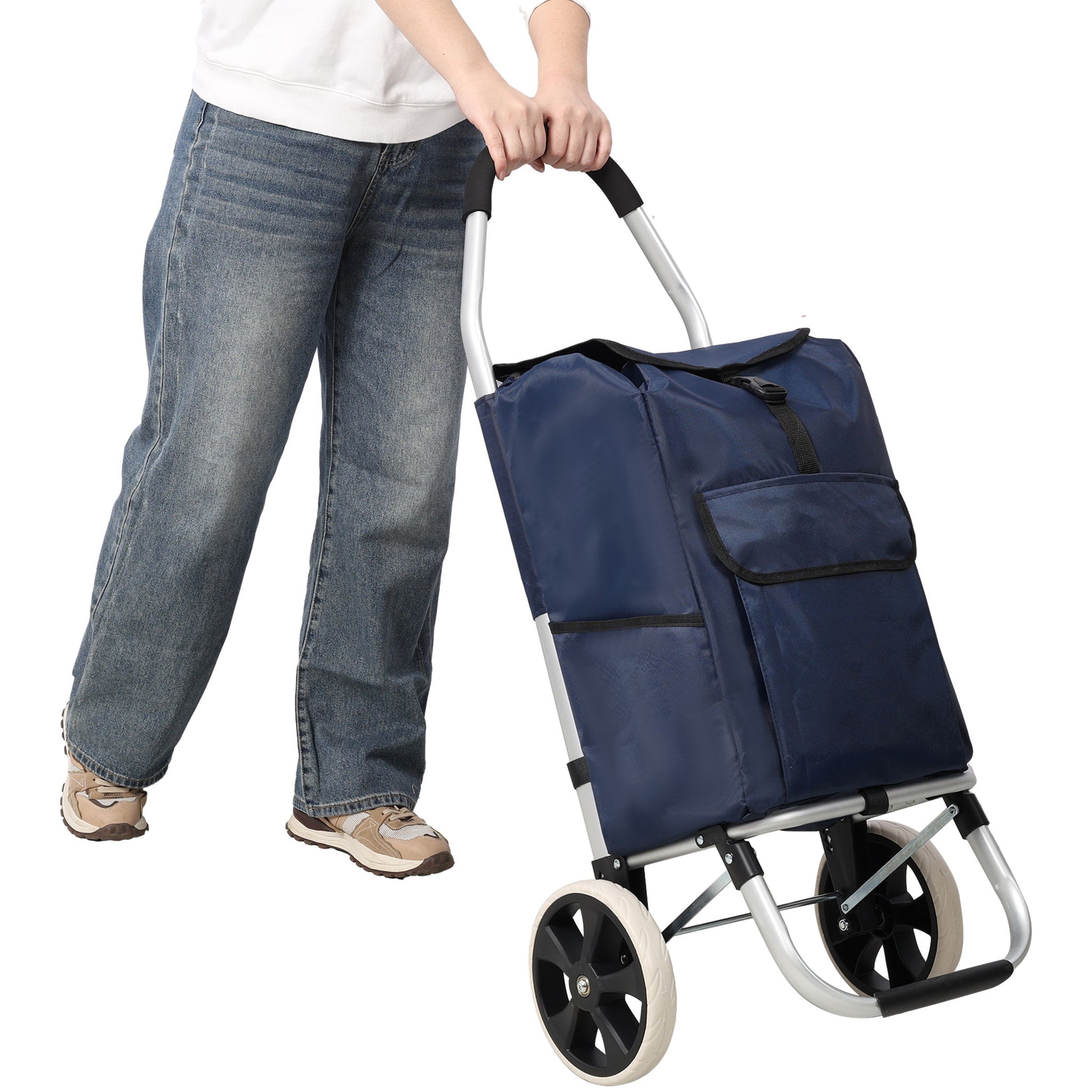 Foldable Shopping Trolley With Wheels And Waterproof Bag - Blue - Best Buy Furniture
