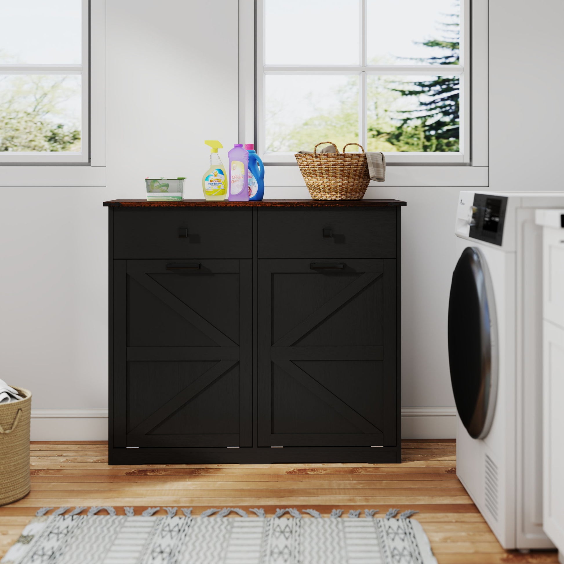 Double Tilt Out Trash Cabinet With Hideaway Drawer And Barn Door Style - Best Buy Furniture