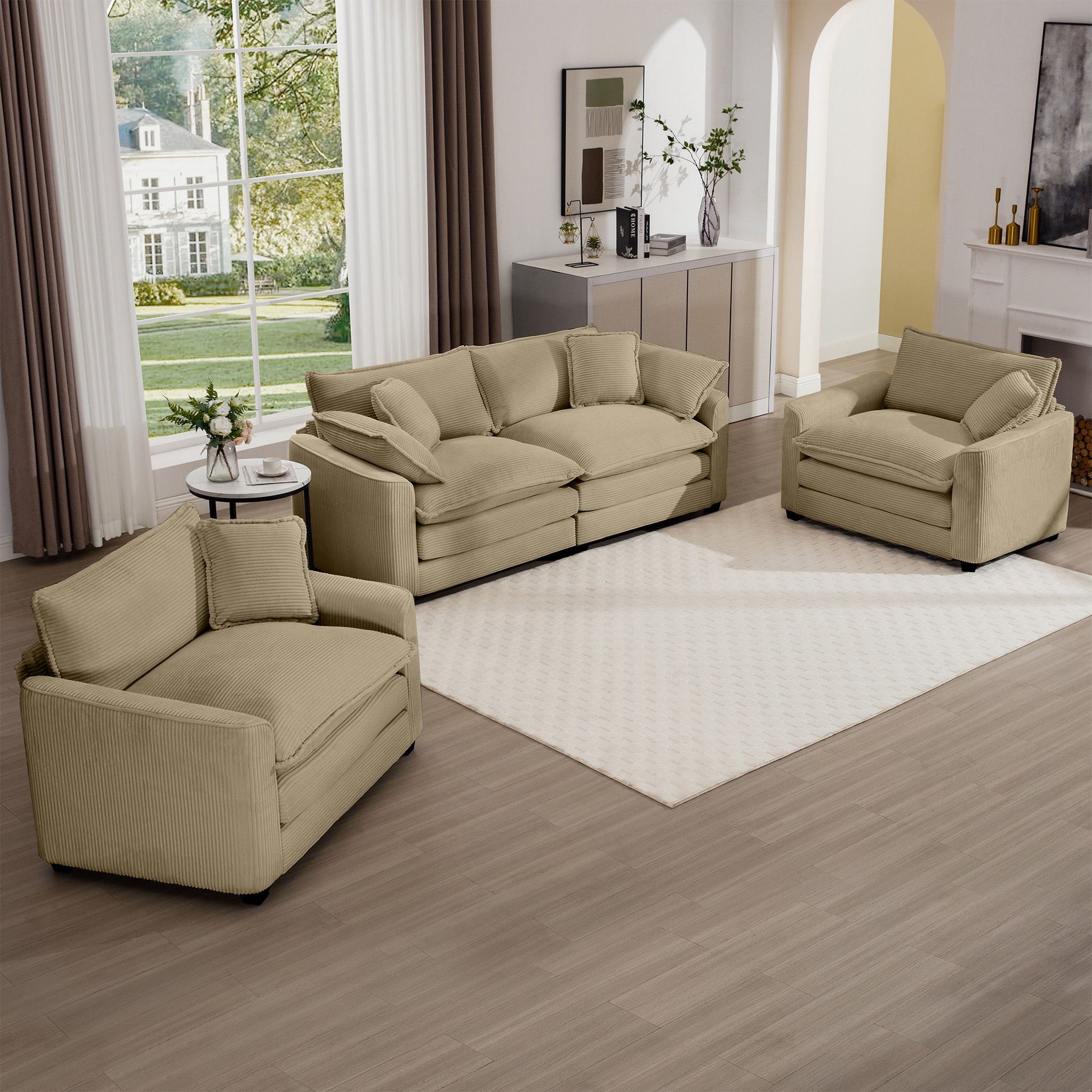 Elegant Corduroy Oversized Sectional Sofa Set With Deep Seats And Flexible Layout - Best Buy Furniture