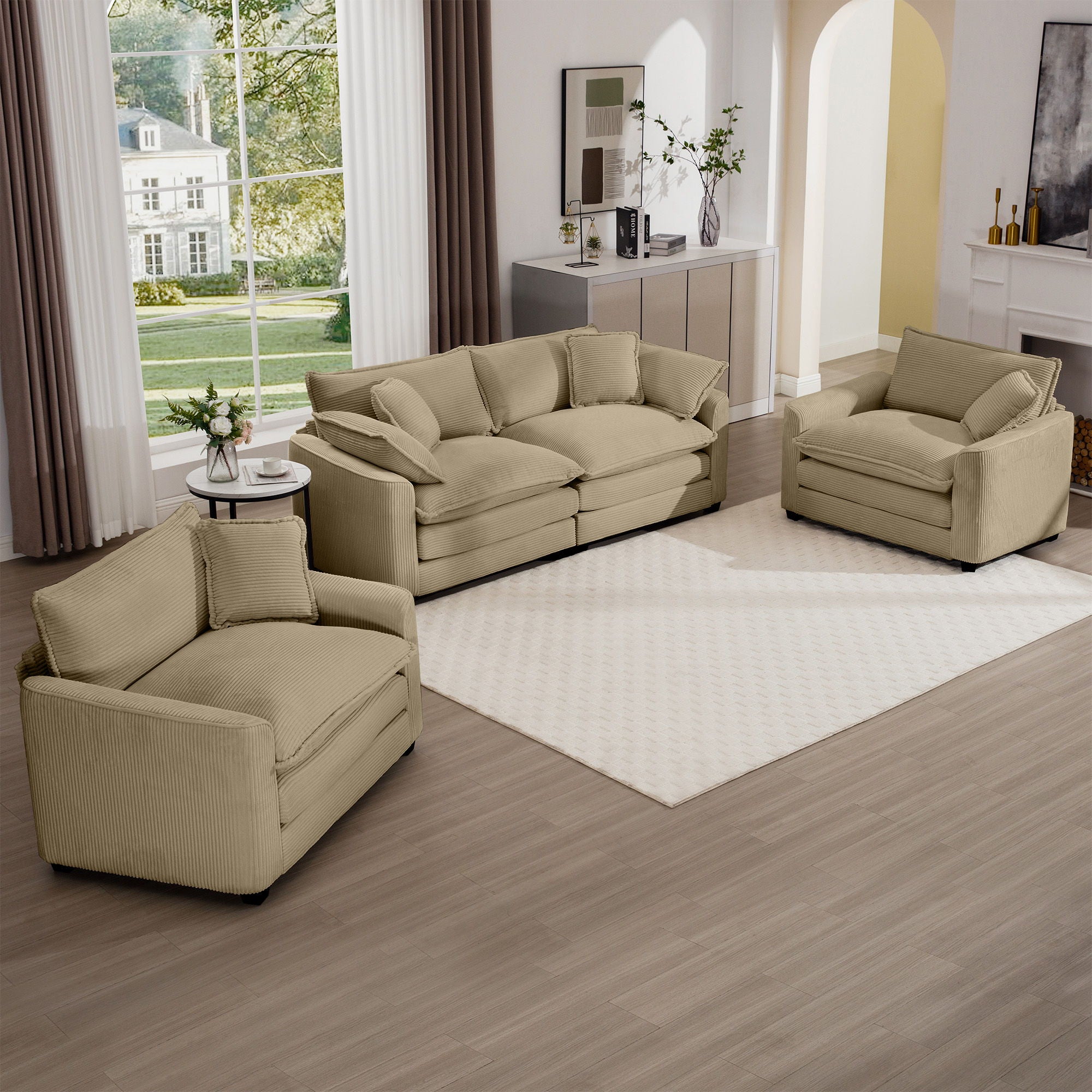 Elegant Corduroy Oversized Sectional Sofa Set With Deep Seats And Flexible Layout - Best Buy Furniture