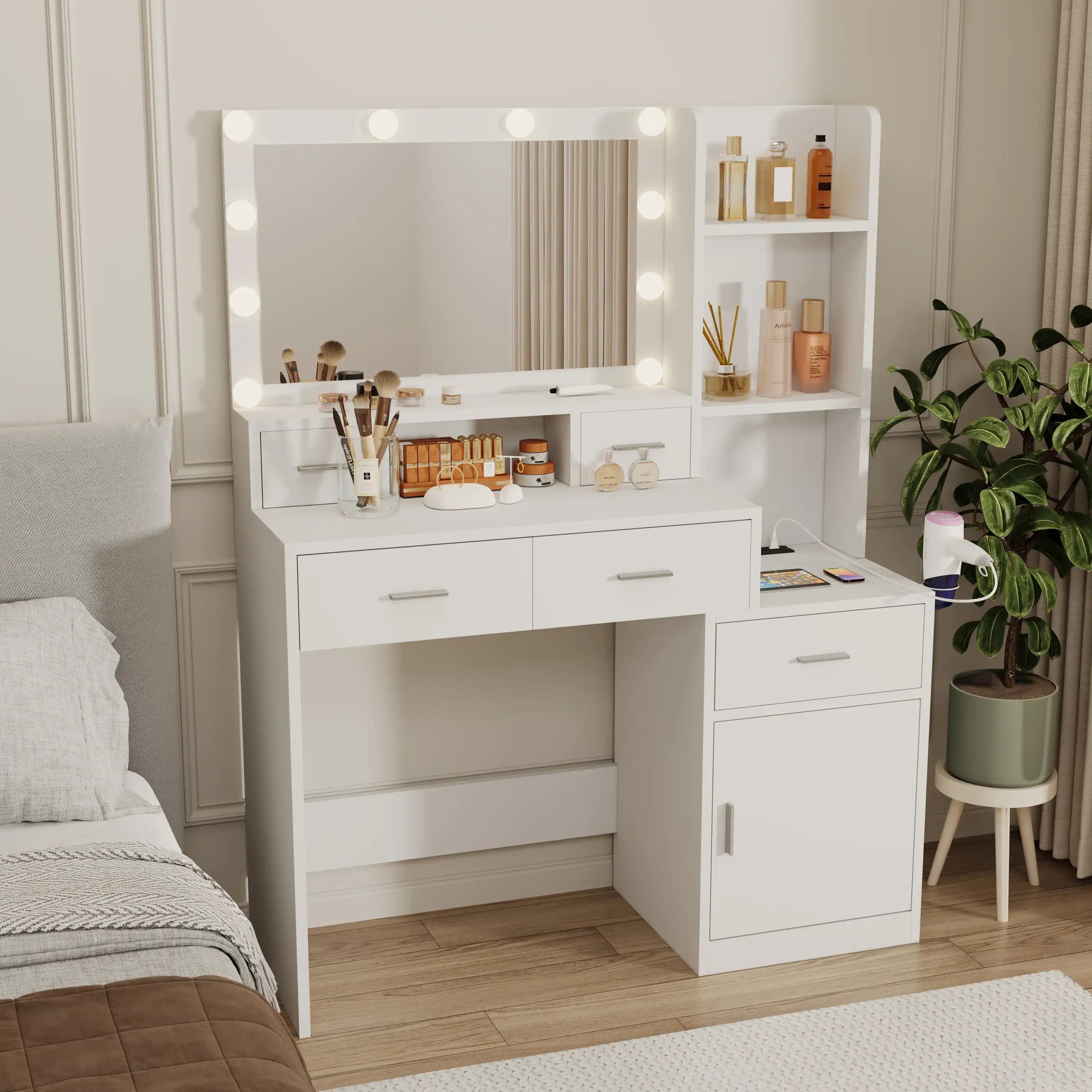 Fiorella Modern White Makeup Vanity - Best Buy Furniture