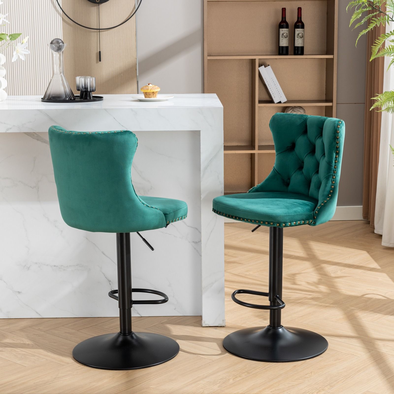 Swivel Velvet Barstools Adjusatble Seat Height, Modern Upholstered Bar Stools With Backs Comfortable Tufted For Home Pub And Kitchen Island (Set of 2) - Best Buy Furniture