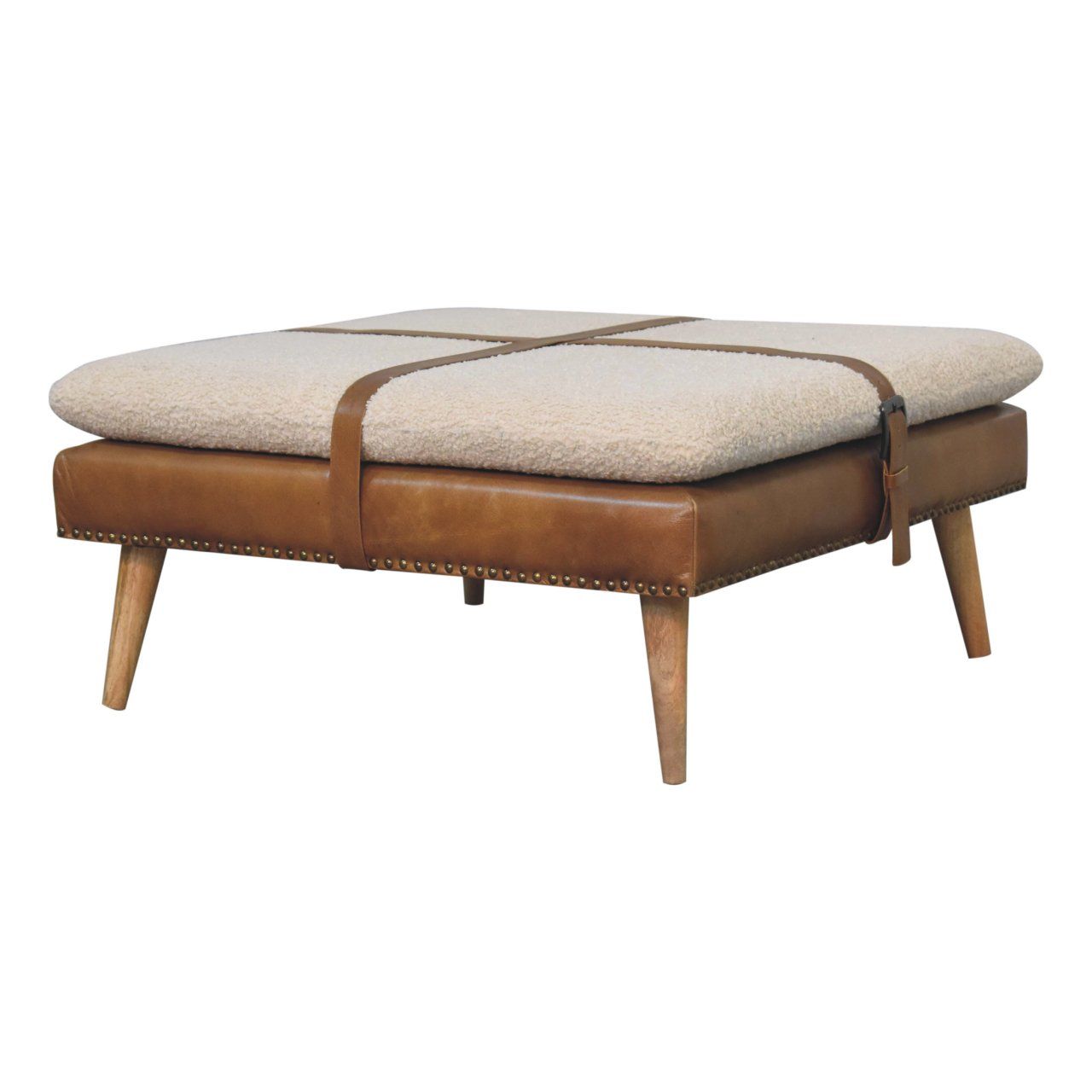 Buffalo - Large Square Hide Leather Footstool - Brown - Best Buy Furniture