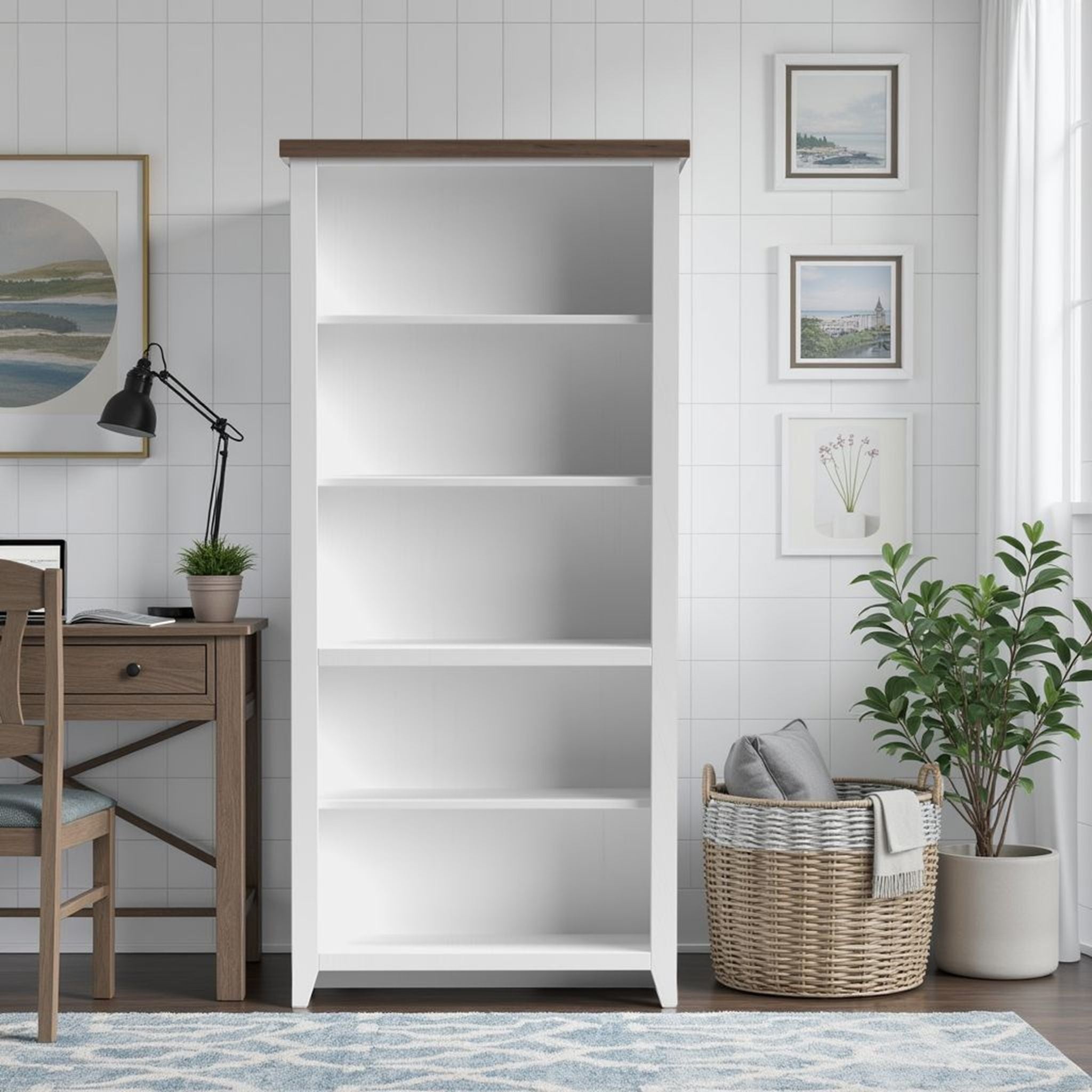 Hampton - High 5 Shelf Bookcase - Jasmine Whitewash / Barnwood - Best Buy Furniture