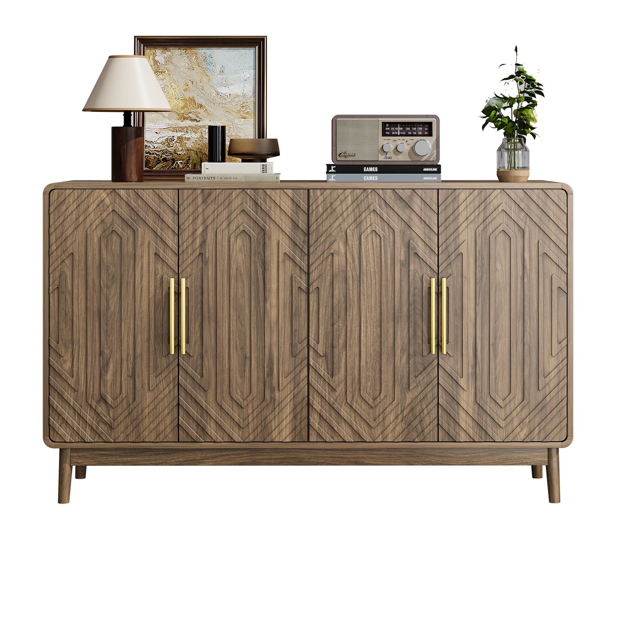 Sideboard Buffet Cabinet With Carved Doors And Adjustable Layer Board - Best Buy Furniture