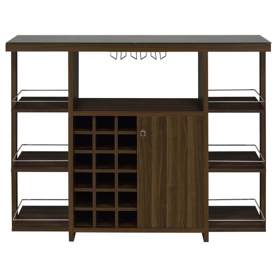 Evelio - 6-Shelf Glass Top Home Bar Wine Cabinet - Walnut - Best Buy Furniture