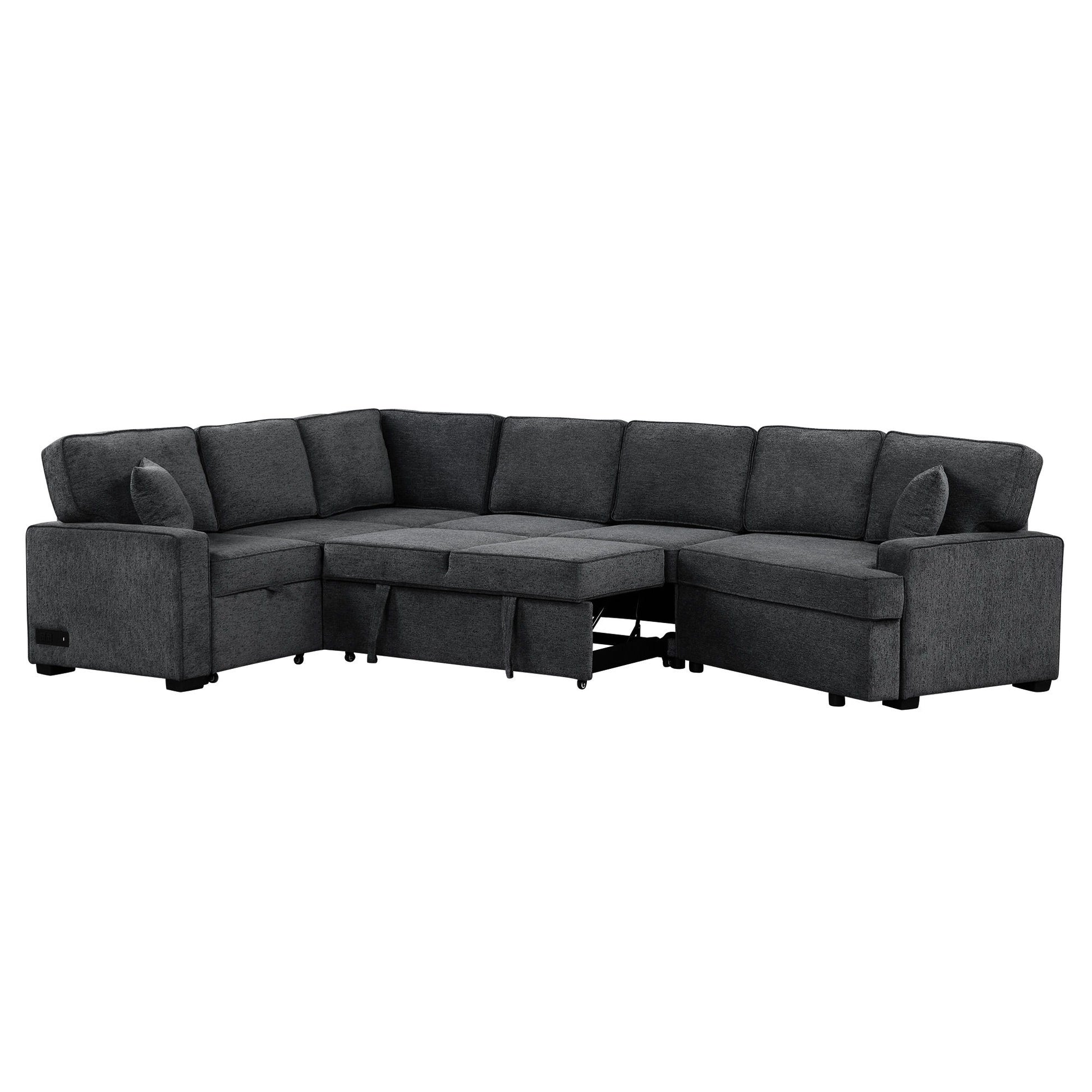L-Shaped Sofa Sectional Sofa Couch Pull-Out Sofa Bed With Charging Devices And Cup Holders For Living Room - Best Buy Furniture