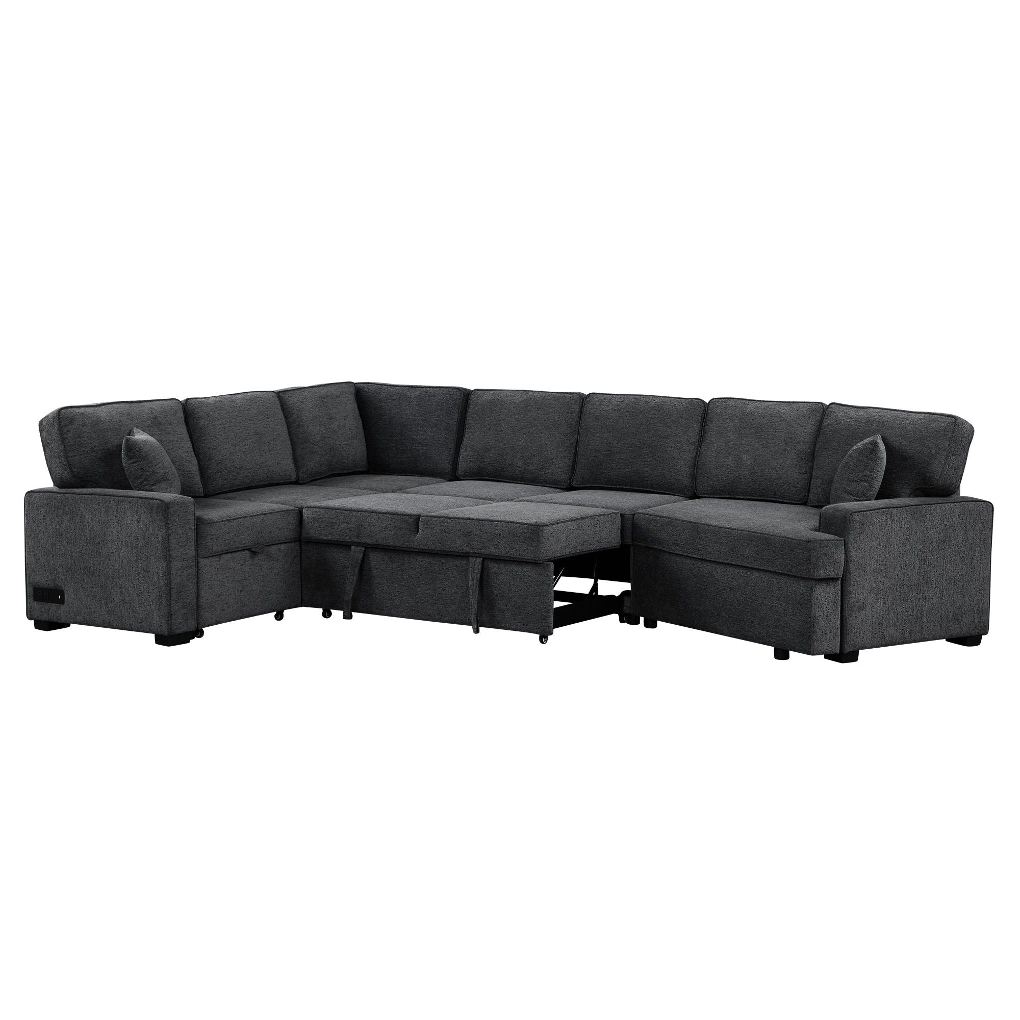 L-Shaped Sofa Sectional Sofa Couch Pull-Out Sofa Bed With Charging Devices And Cup Holders For Living Room - Best Buy Furniture