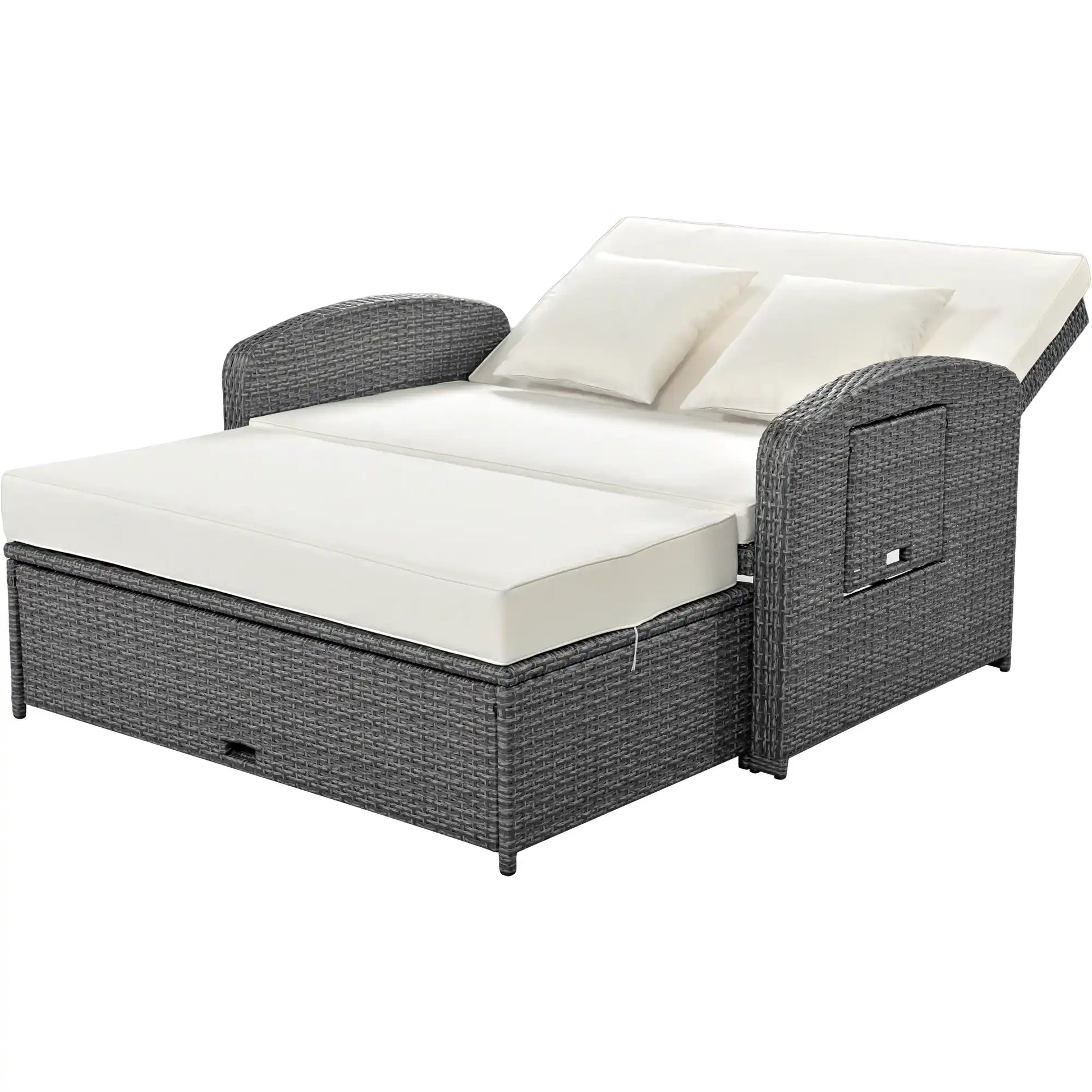 SunNest Wicker Rattan Double Chaise Lounge, 2-Person Reclining Daybed with Adjustable Back and Cushions - Best Buy Furniture