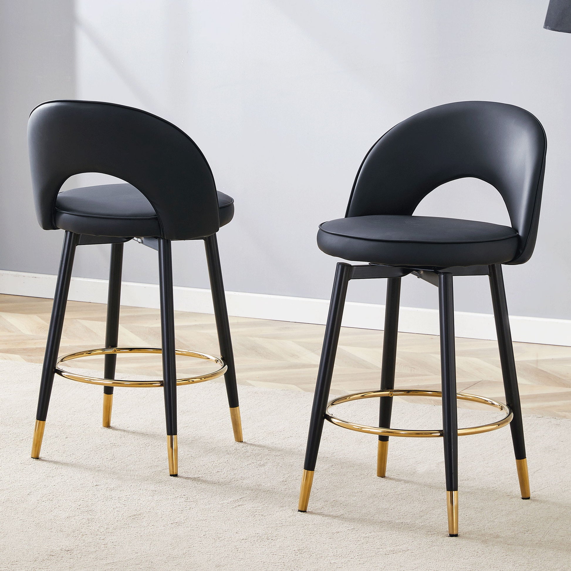 Modern Upholstered 360° Rotatable Bar Chair With Metal Legs For Dining Room (Set of 2) - Best Buy Furniture