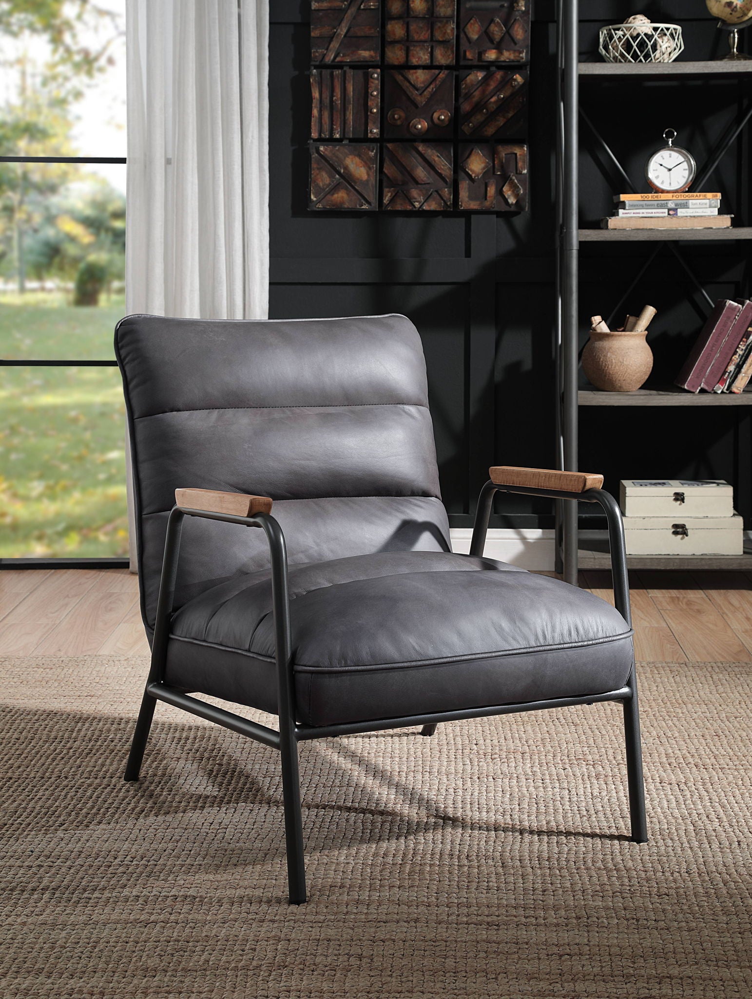Nignu - Top Grain Leather Matt Iron Accent Chair - Gray - Best Buy Furniture