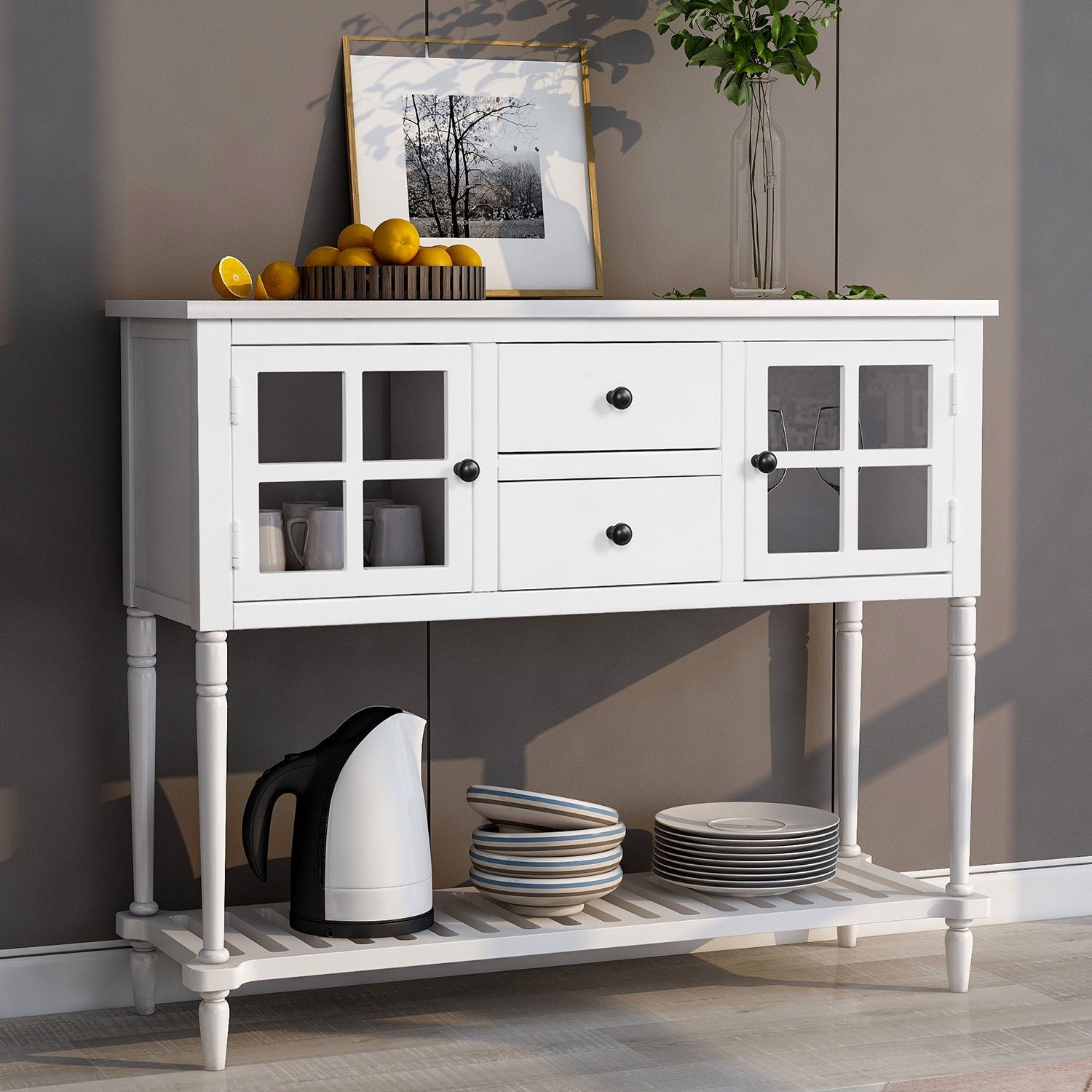 Hearth & Haven Stella Buffet Storage Cabinet With Bottom Shelf, White - Best Buy Furniture