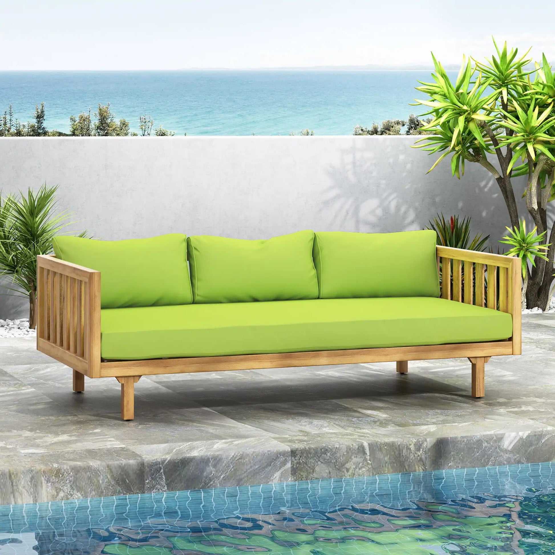 Claremont - 3 Seater Daybed Teak Acacia Wood Water Resistant Cushions - Best Buy Furniture