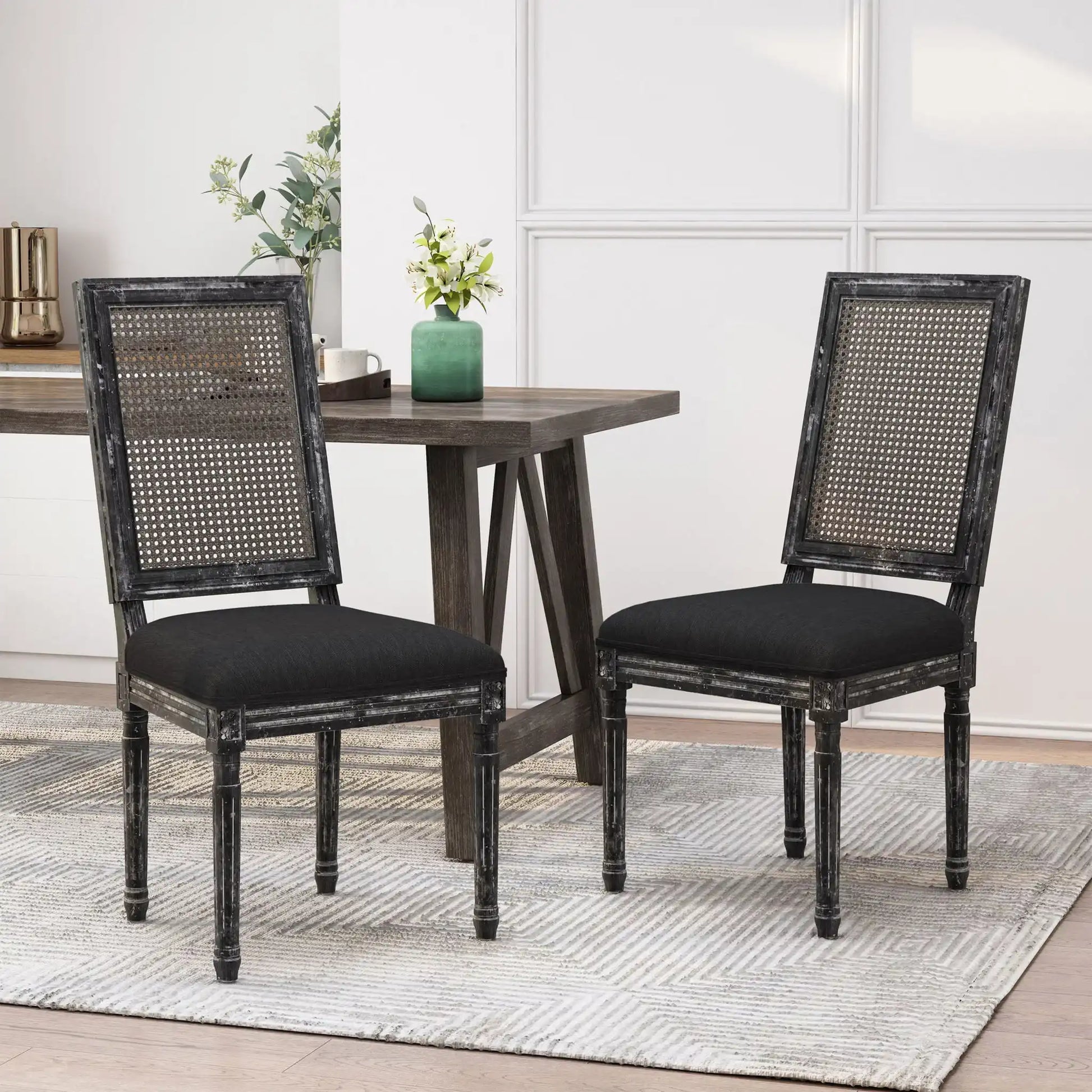 French Country Dining Chair With Rectangular Cane Backrest And Smooth Upholstered Seating - Best Buy Furniture