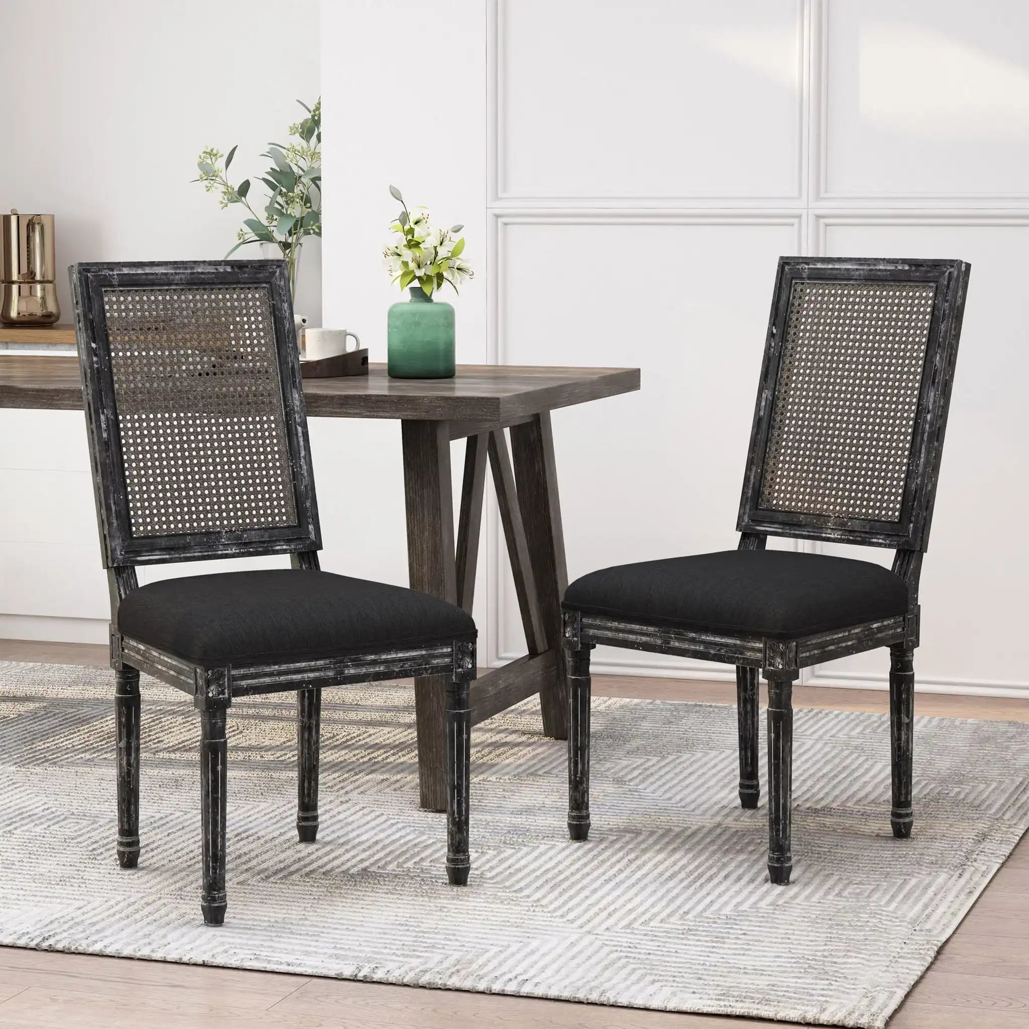 French Country Dining Chair With Rectangular Cane Backrest And Smooth Upholstered Seating - Best Buy Furniture
