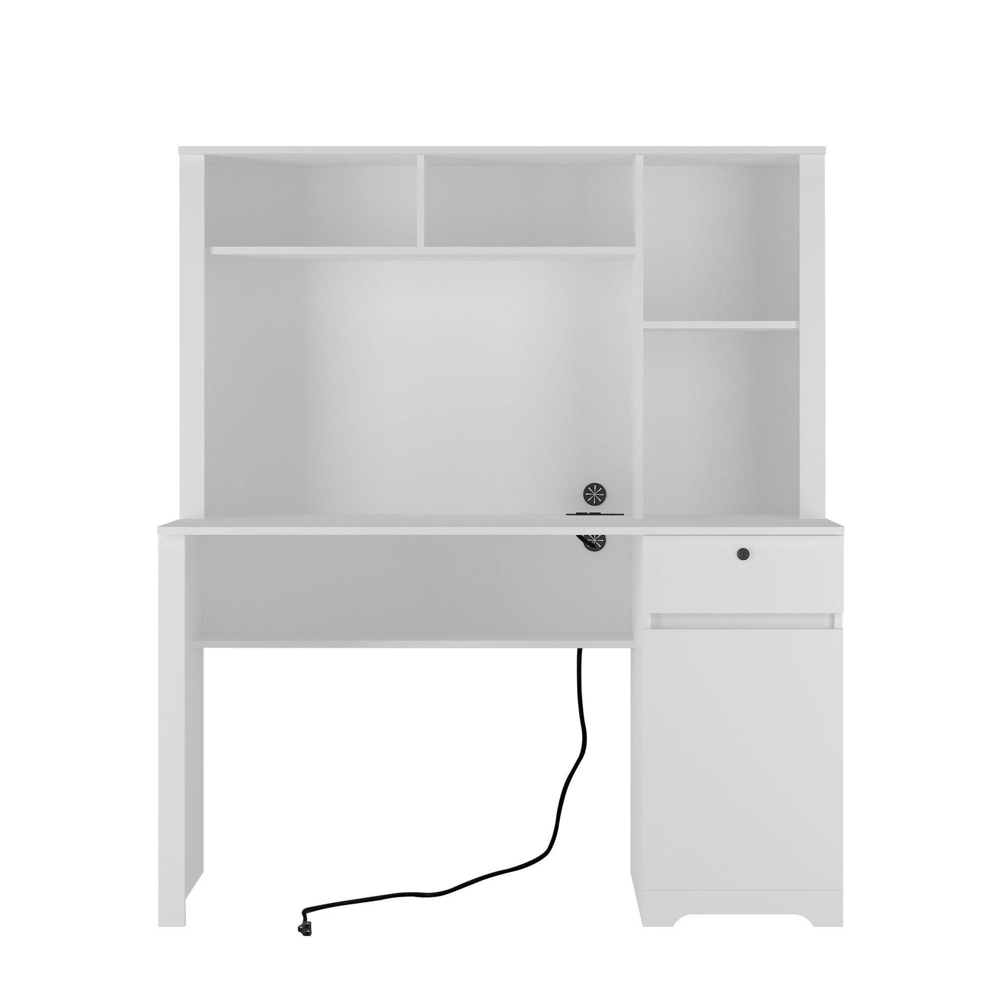 Computer Desk With Hutch & Bookshelf, Wood Executive Desk Teens Student Desk Writing Laptop Home Office Desk With Drawers, 3 Ac Outlets And 2 USB Charging Ports, Study Laptop Table For Home - White - Best Buy Furniture