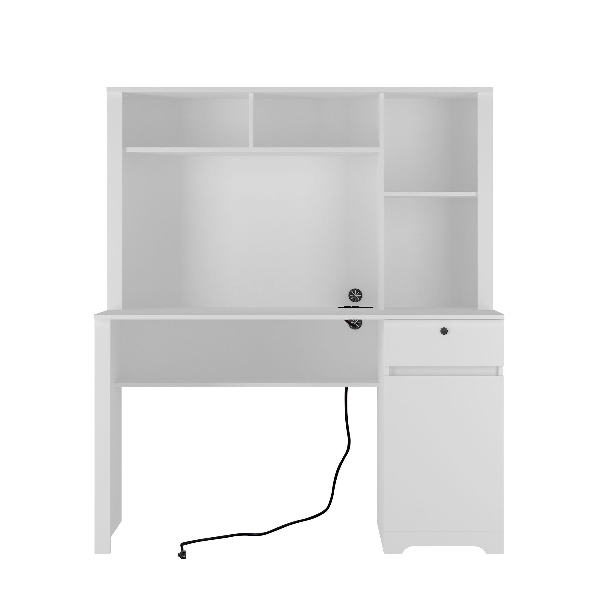 Computer Desk With Hutch & Bookshelf, Wood Executive Desk Teens Student Desk Writing Laptop Home Office Desk With Drawers, 3 Ac Outlets And 2 USB Charging Ports, Study Laptop Table For Home - White - Best Buy Furniture