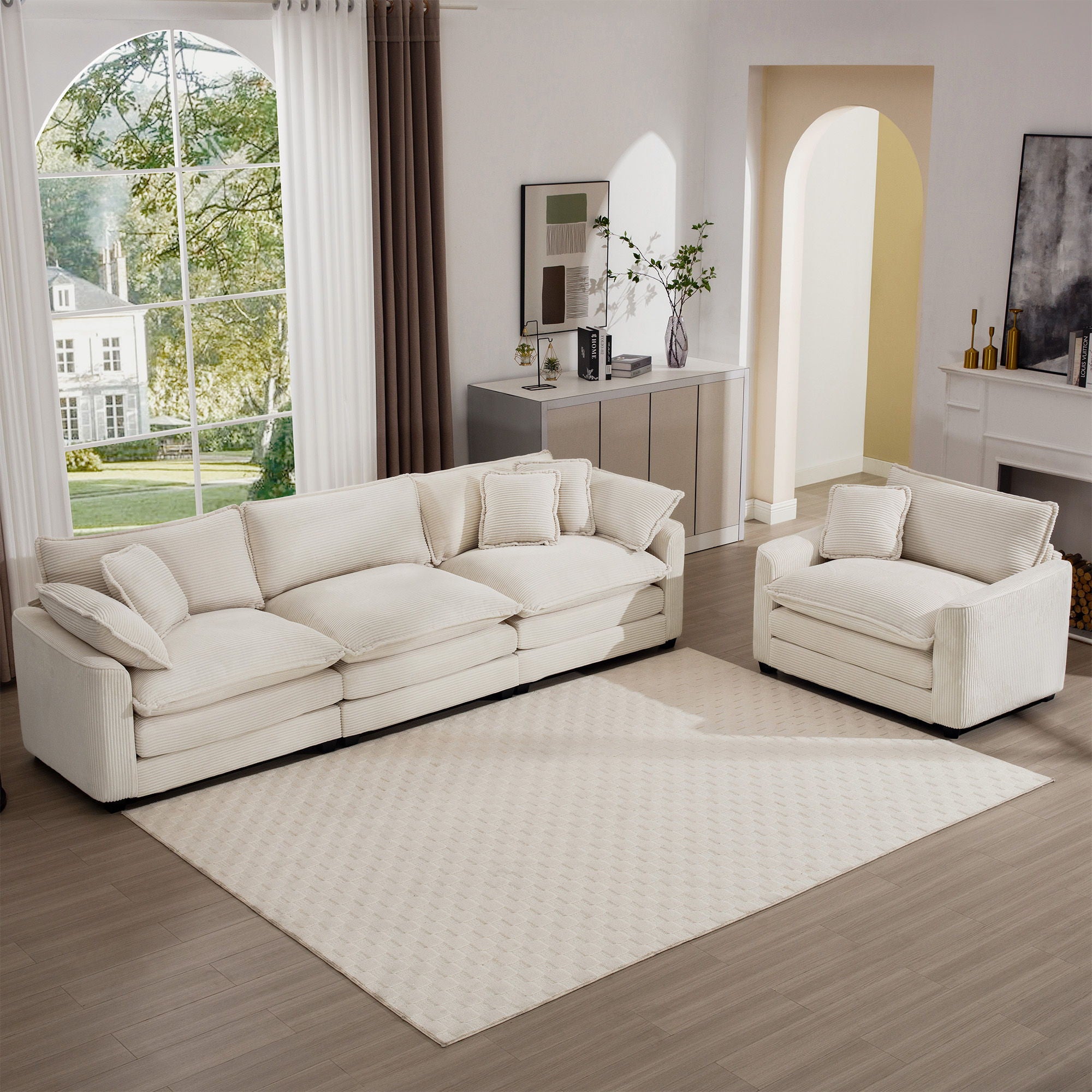 Elegant Corduroy Oversized Sectional Sofa Set With Deep Seats And Flexible Layout - Best Buy Furniture
