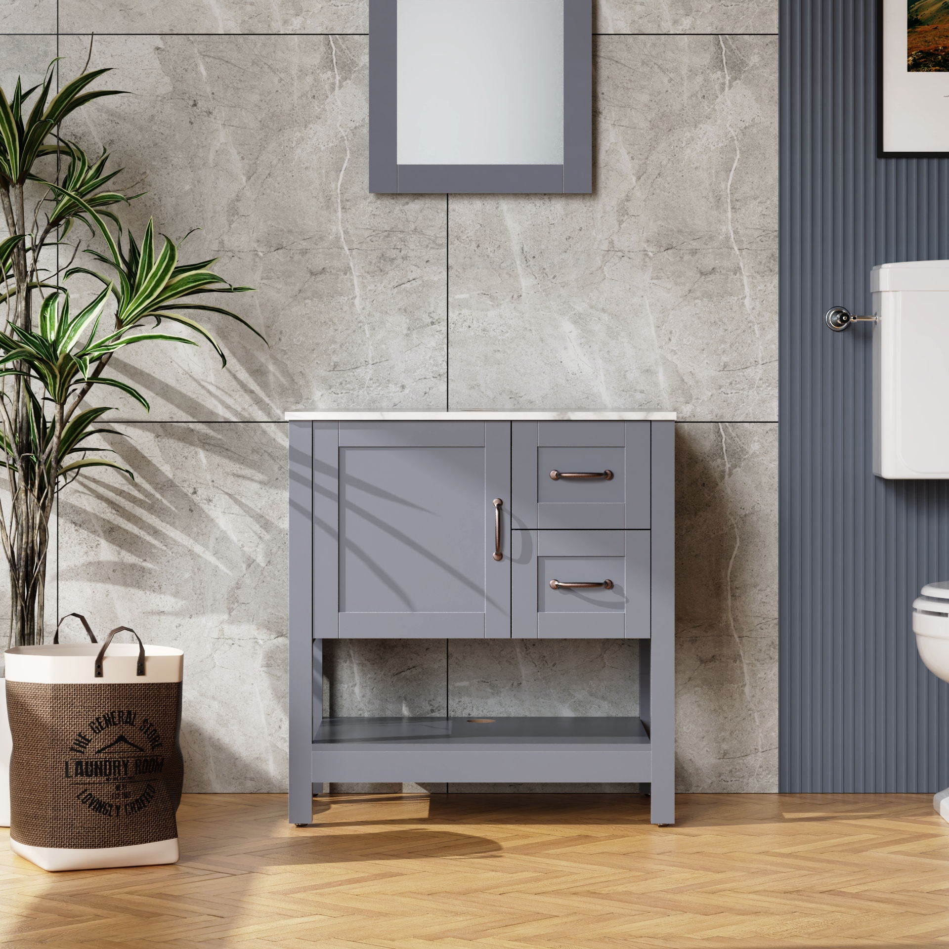 Bathroom Vanity With Mirror And Top Only - Gray - Best Buy Furniture