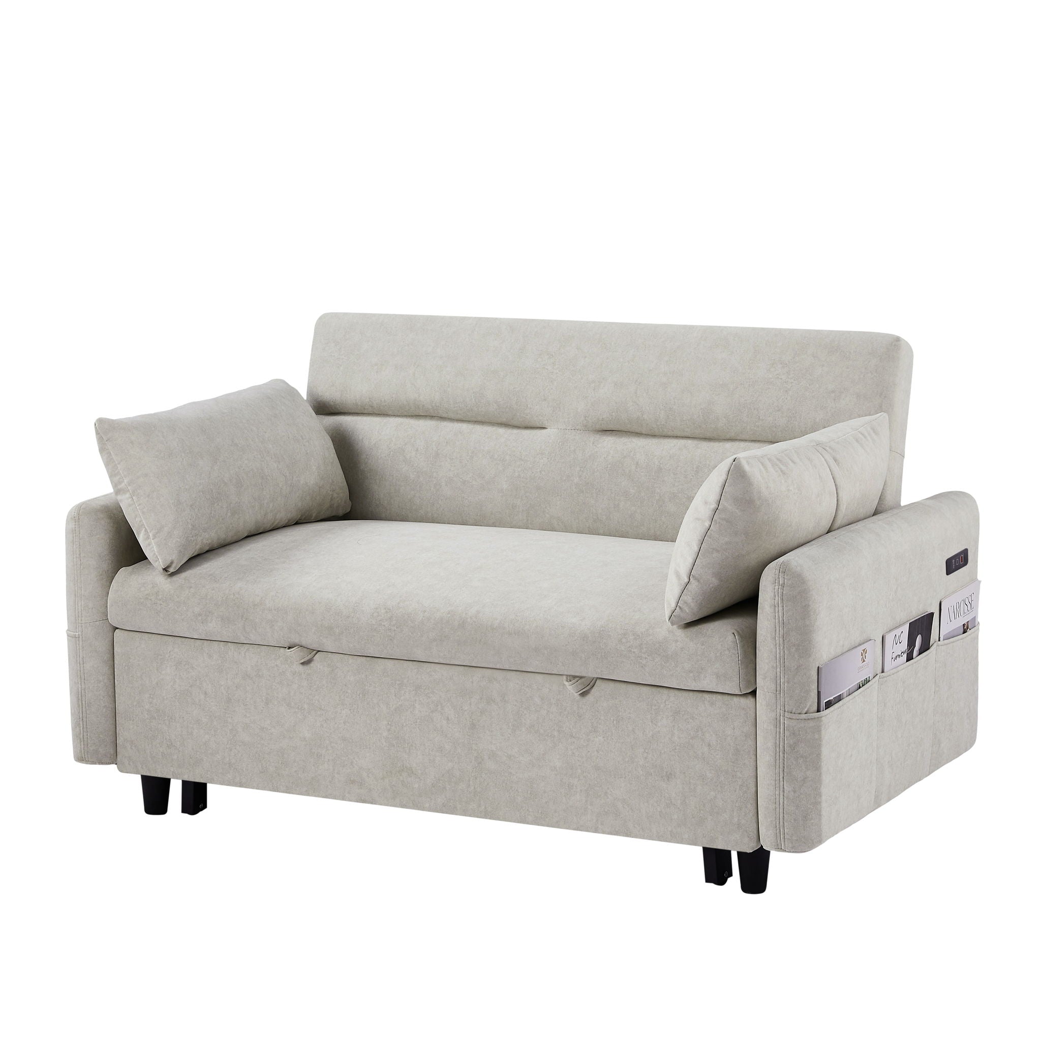 Pull Out Sleep Sofa Bed Loveseats Sofa Couch With Adjsutable Backrest, Storage Pockets, 2 Soft Pillows, USB Ports For Living Room, Bedroom, Apartment, Office - Best Buy Furniture