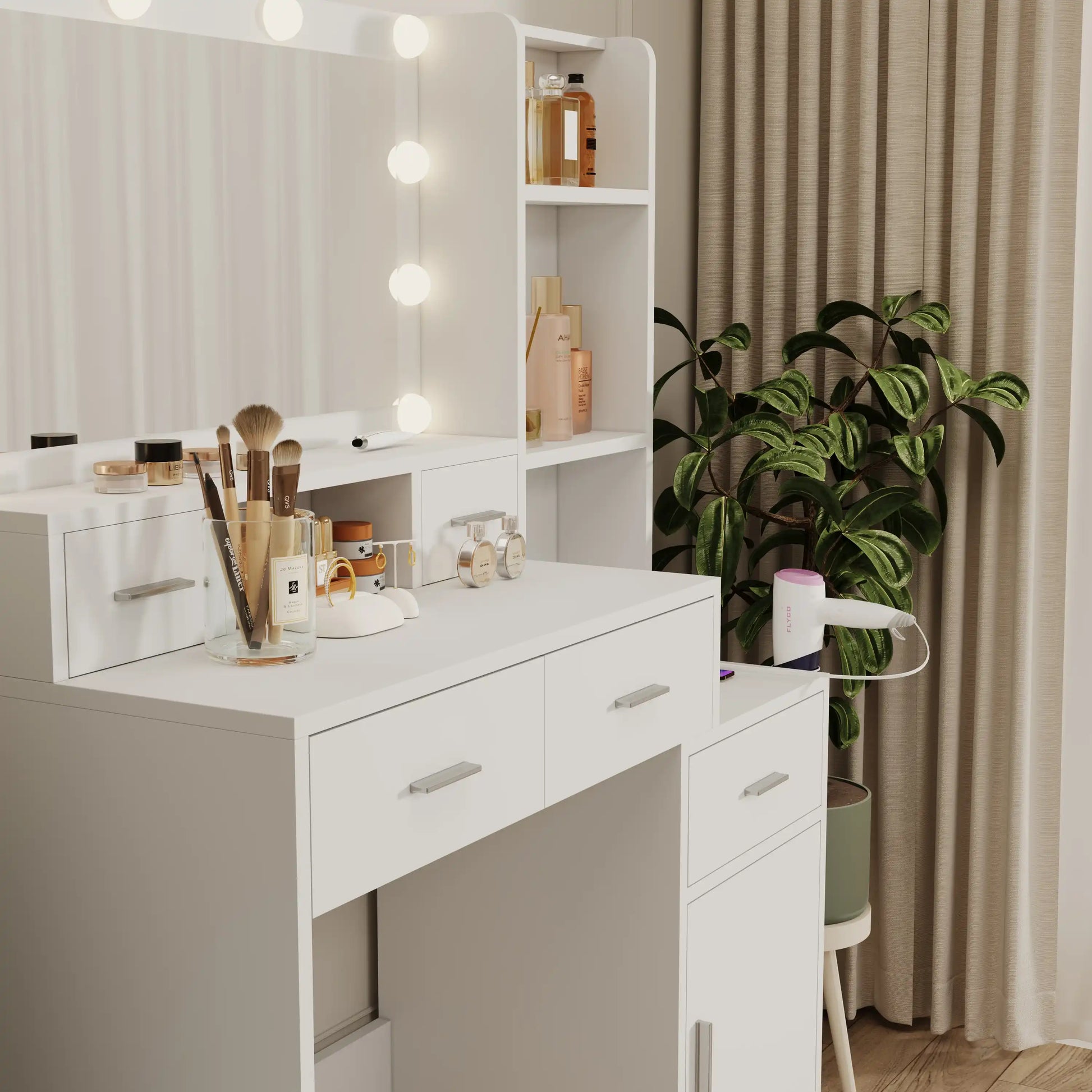 Xenon White Modern Makeup Vanity With Stool - Best Buy Furniture