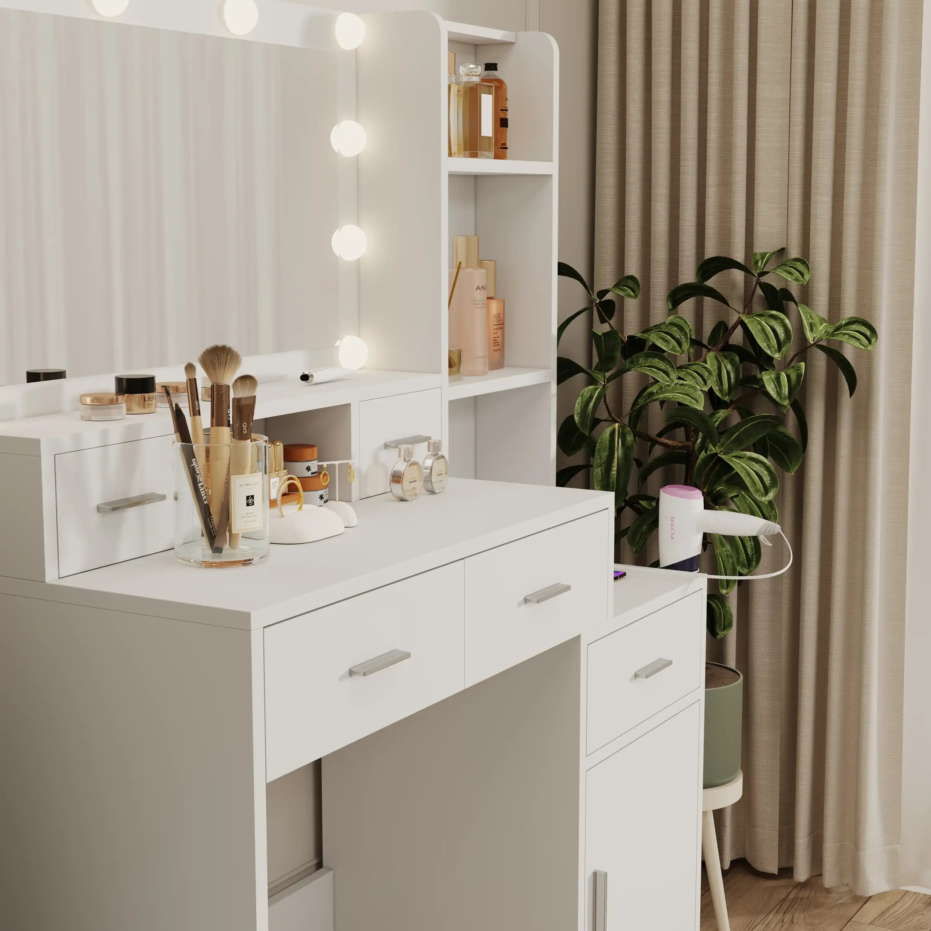 Xenon White Modern Makeup Vanity With Stool - Best Buy Furniture