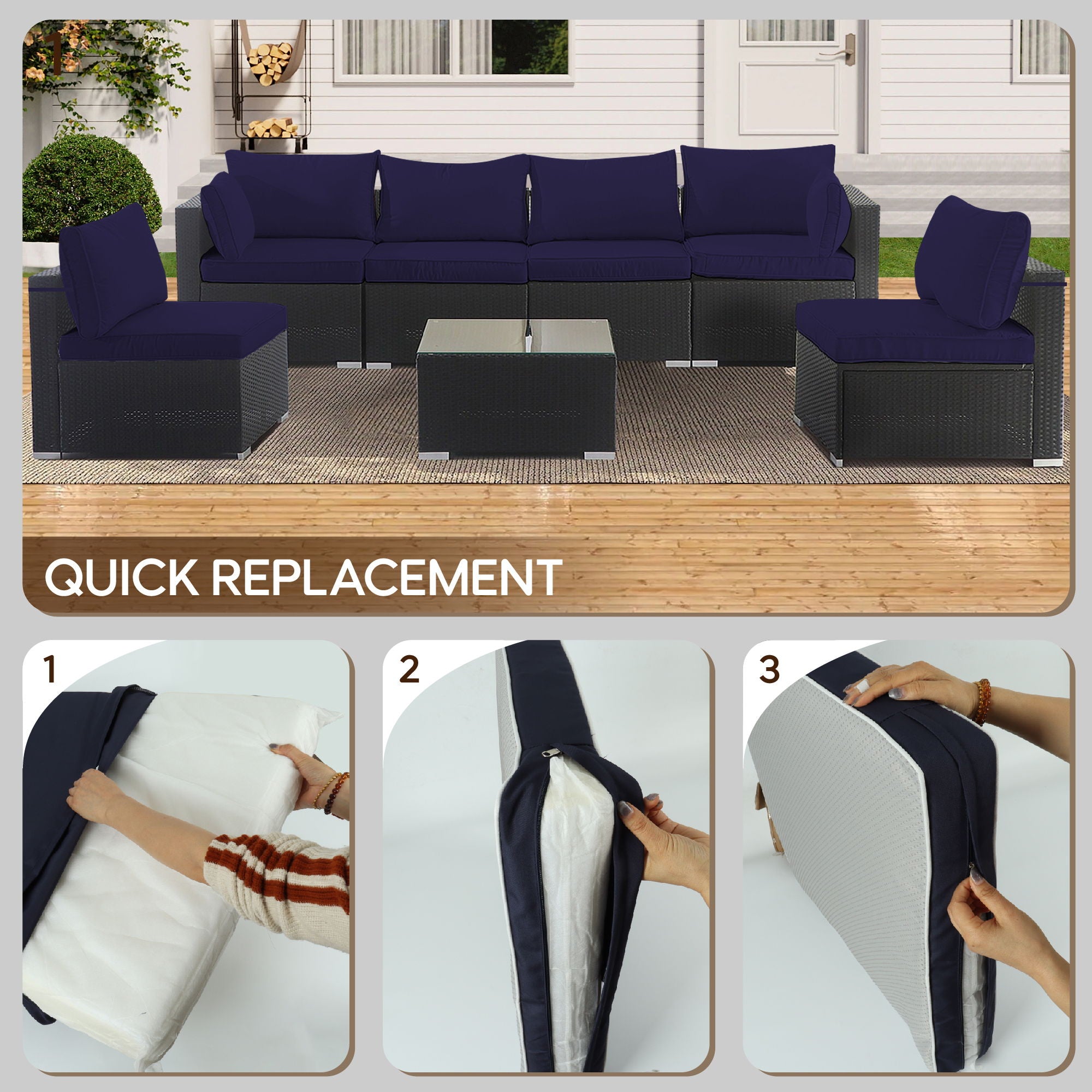 Cushion Covers For 7 Piece Wicker Sectional Sofa, 14 Pack Seat And Back Slipcovers With Zipper - Best Buy Furniture