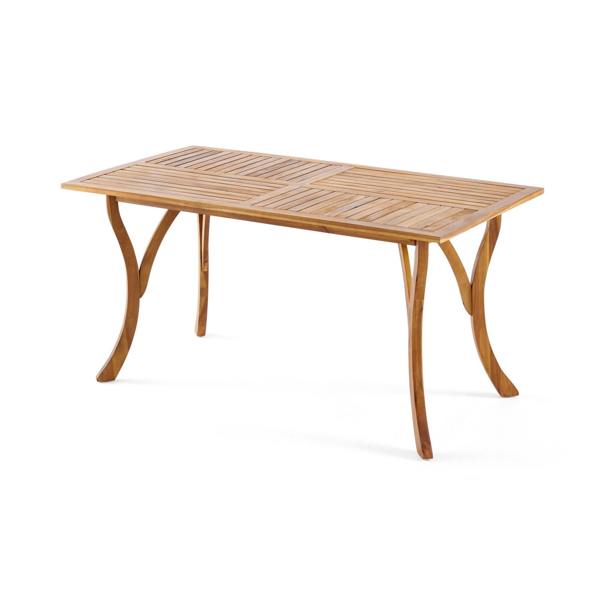 Outdoor Rectangular Table With Curved Legs And Perpendicular Wooden Slats Table Top - Best Buy Furniture