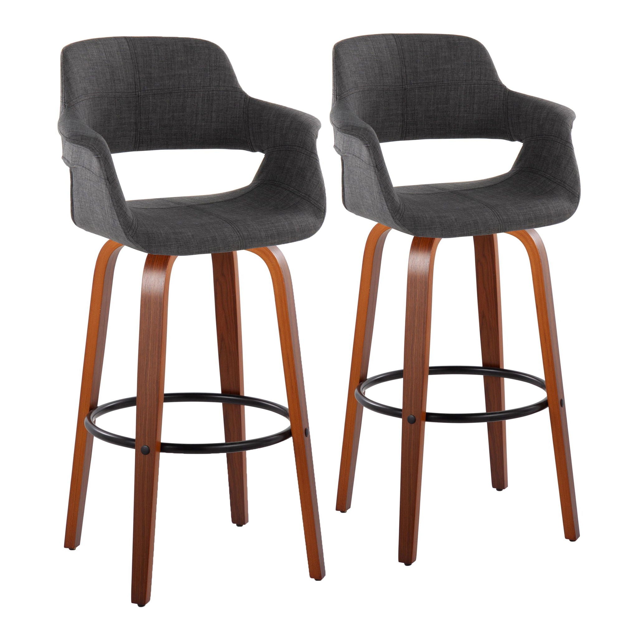 Vintage Flair - Mid Century Modern Fixed Height Barstool With Swivel With Round Footrest (Set of 2) - Best Buy Furniture