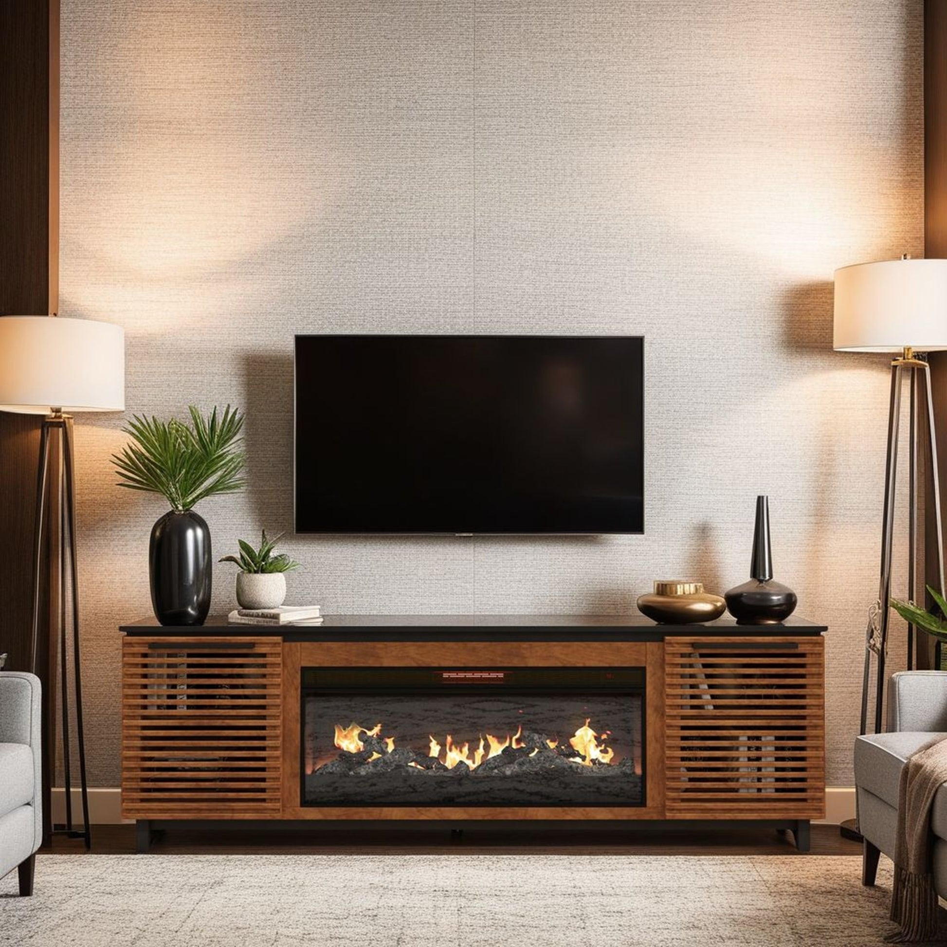 Graceland - Fireplace TV Stand Console For TVs Up To 100" - Black, Bourbon - Best Buy Furniture