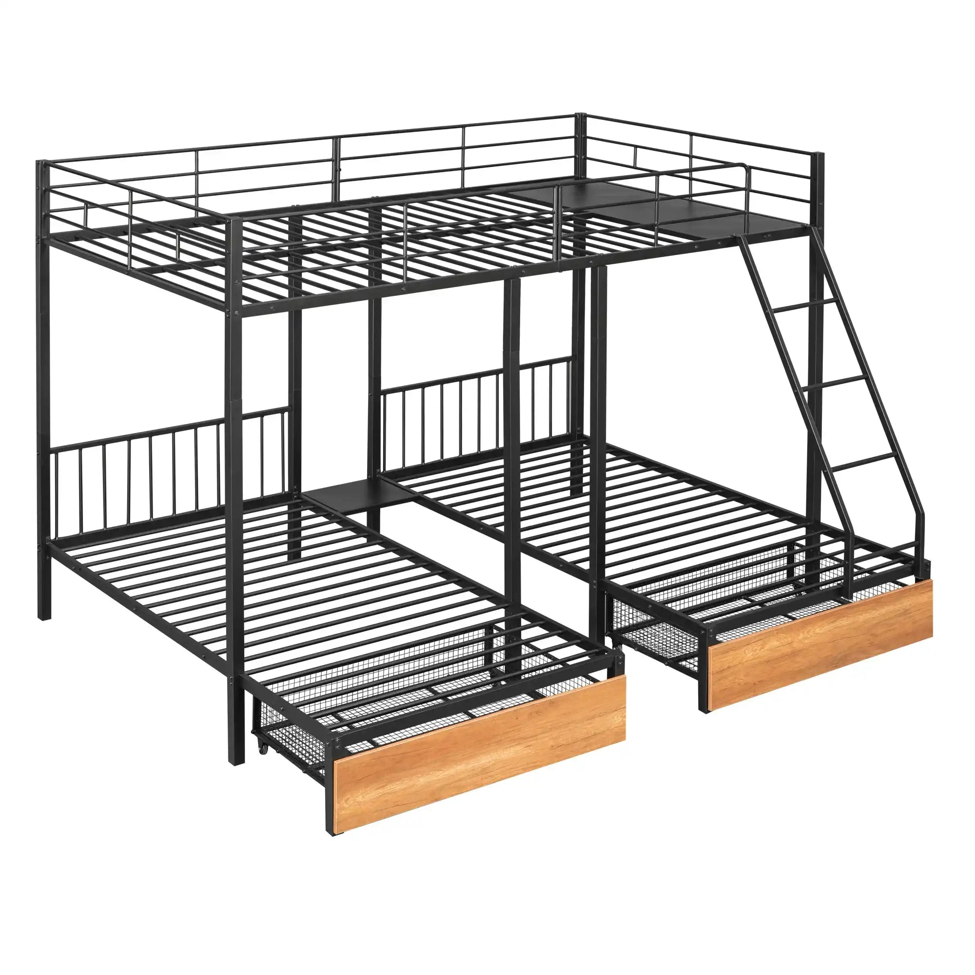 Full Over Twin & Twin Bunk Bed, Metal Triple Bunk Bed with Drawers and Guardrails, Black - Best Buy Furniture