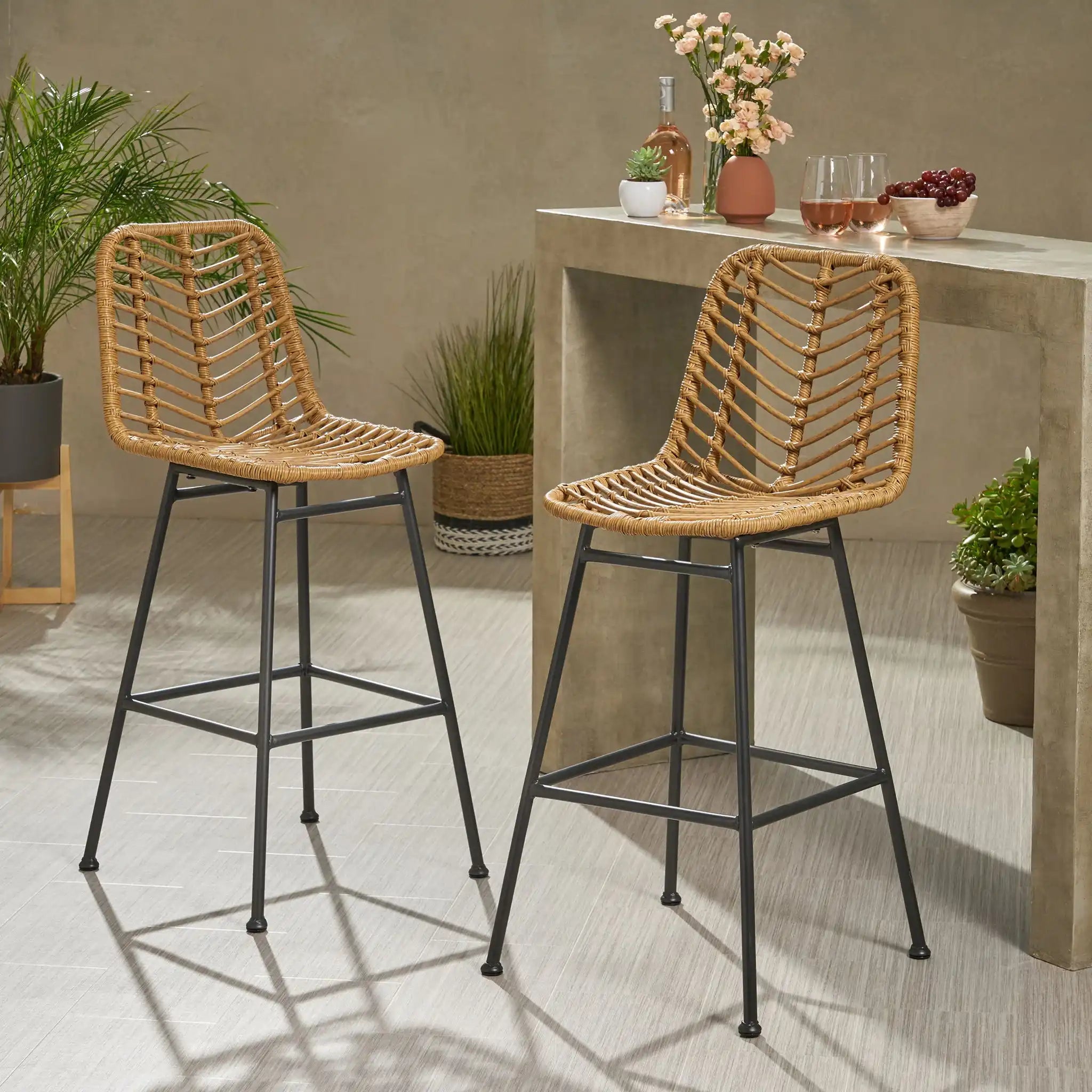 Sawtelle - Outdoor Wicker Barstools (Set of 2) - Best Buy Furniture