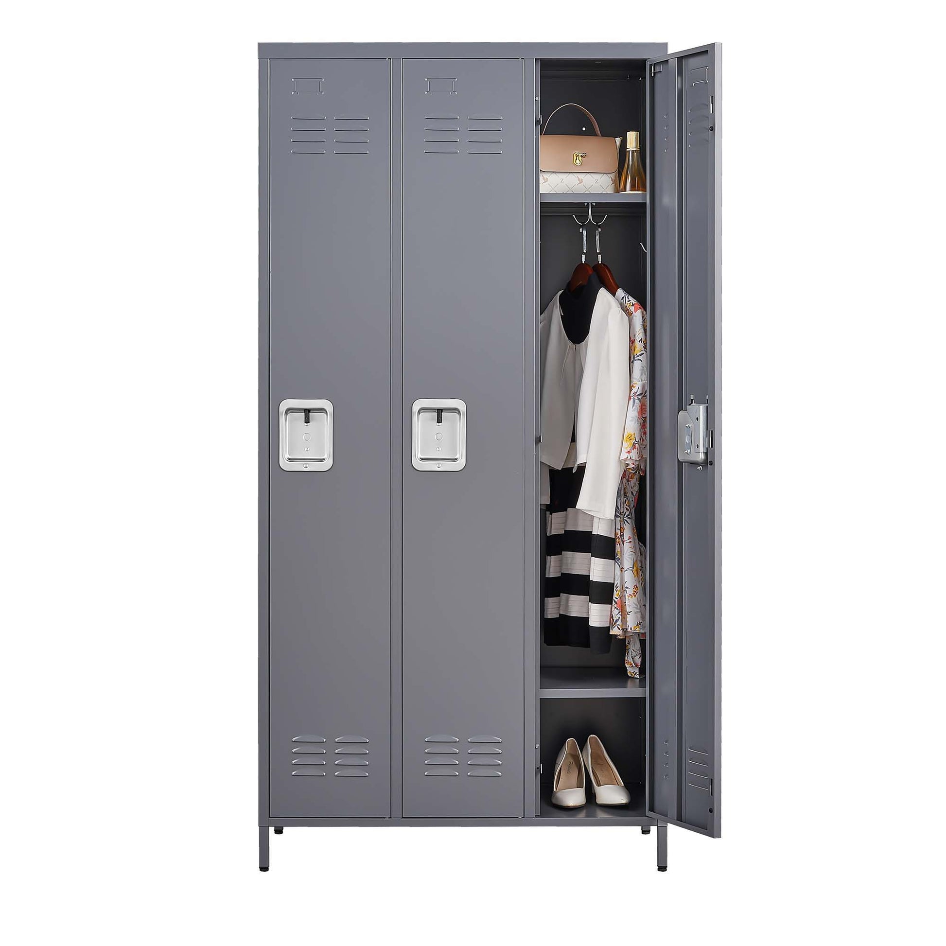 3 Door Lockers With Lock For Home, Gym, Office, School, And Garage - Gray - Best Buy Furniture